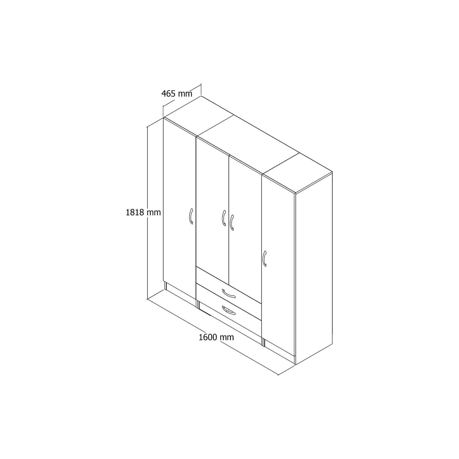 Dulap GRD0601, alb, PAL, 4 usi si 2 sertare, 160x46x182 cm