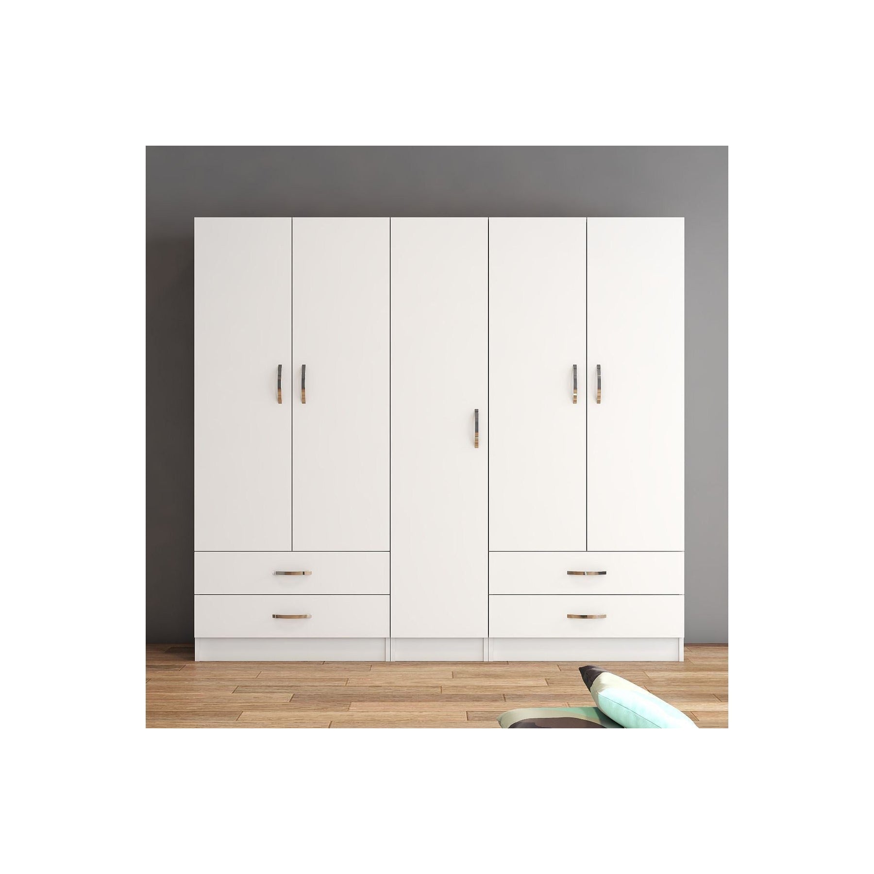 Dulap GRD0701, alb, PAL, 5 usi si 4 sertare, 200x46x182 cm