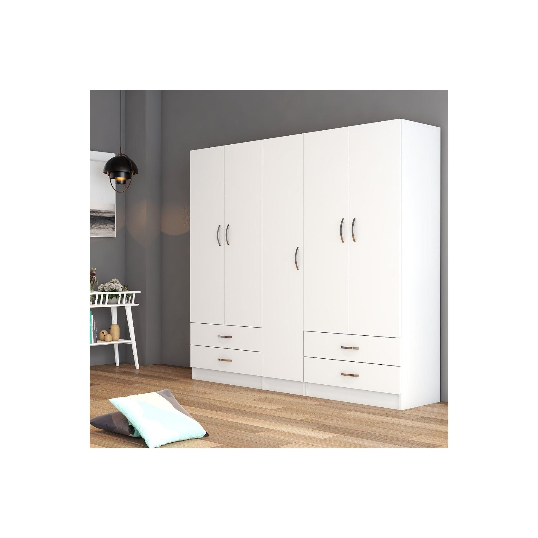 Dulap GRD0701, alb, PAL, 5 usi si 4 sertare, 200x46x182 cm