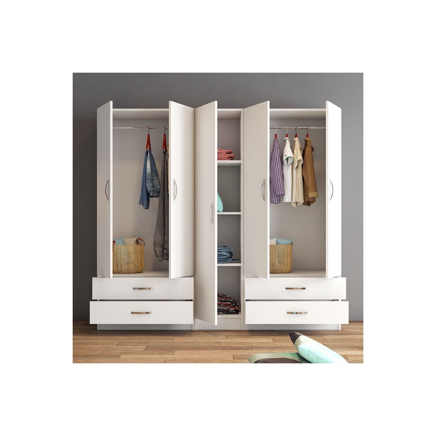 Dulap GRD0701, alb, PAL, 5 usi si 4 sertare, 200x46x182 cm
