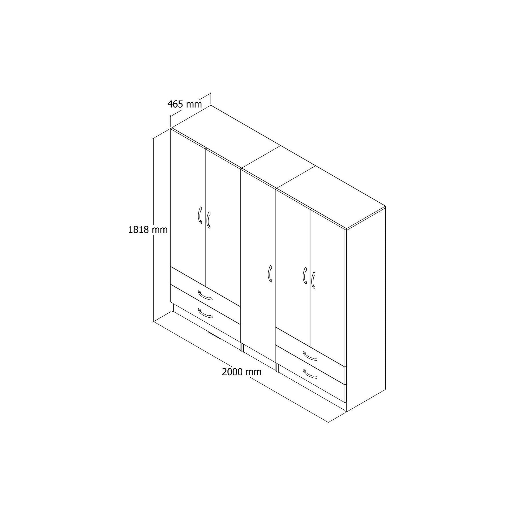 Dulap GRD0701, alb, PAL, 5 usi si 4 sertare, 200x46x182 cm
