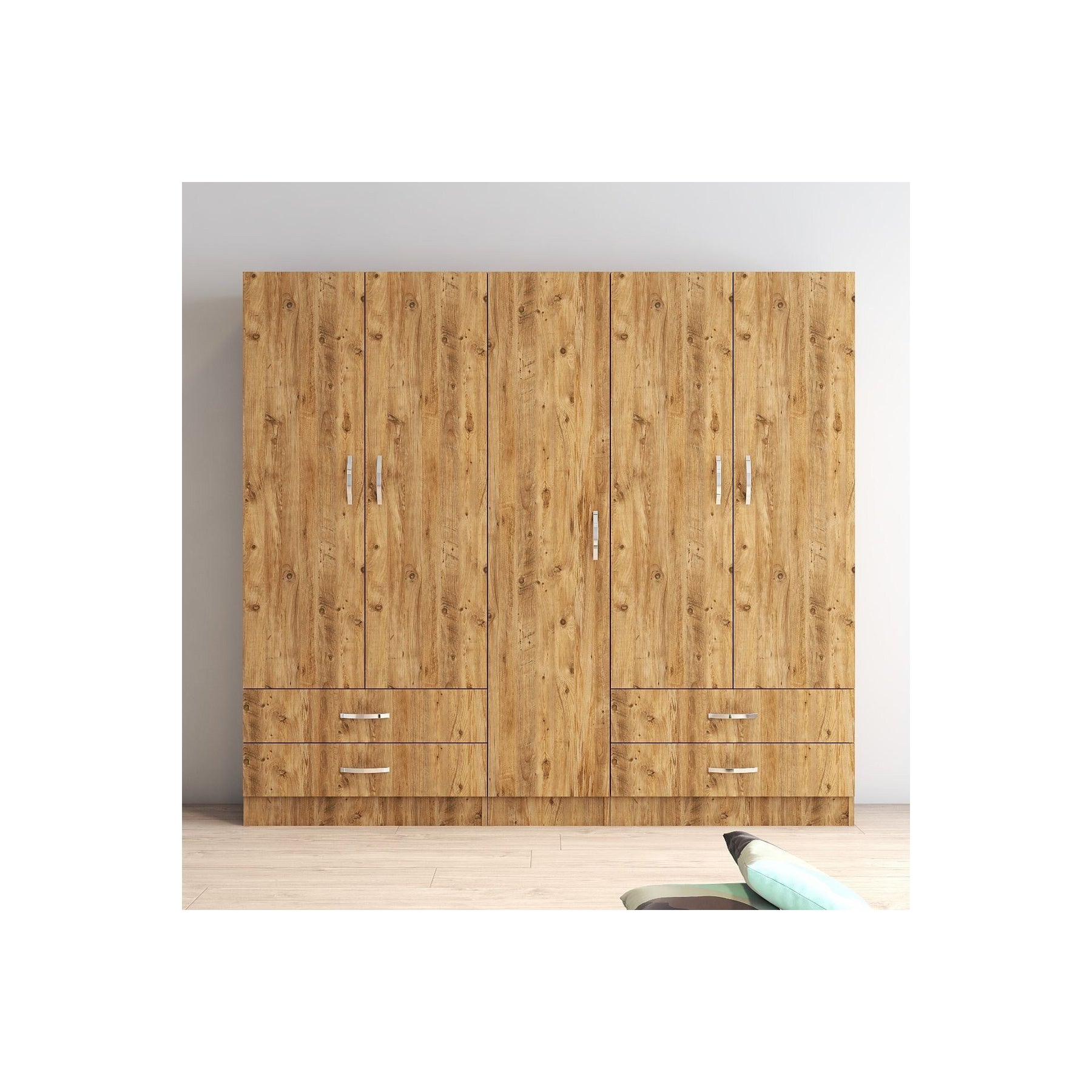 Dulap GRD0702, stejar, PAL, 5 usi si 4 sertare, 200x46x182 cm