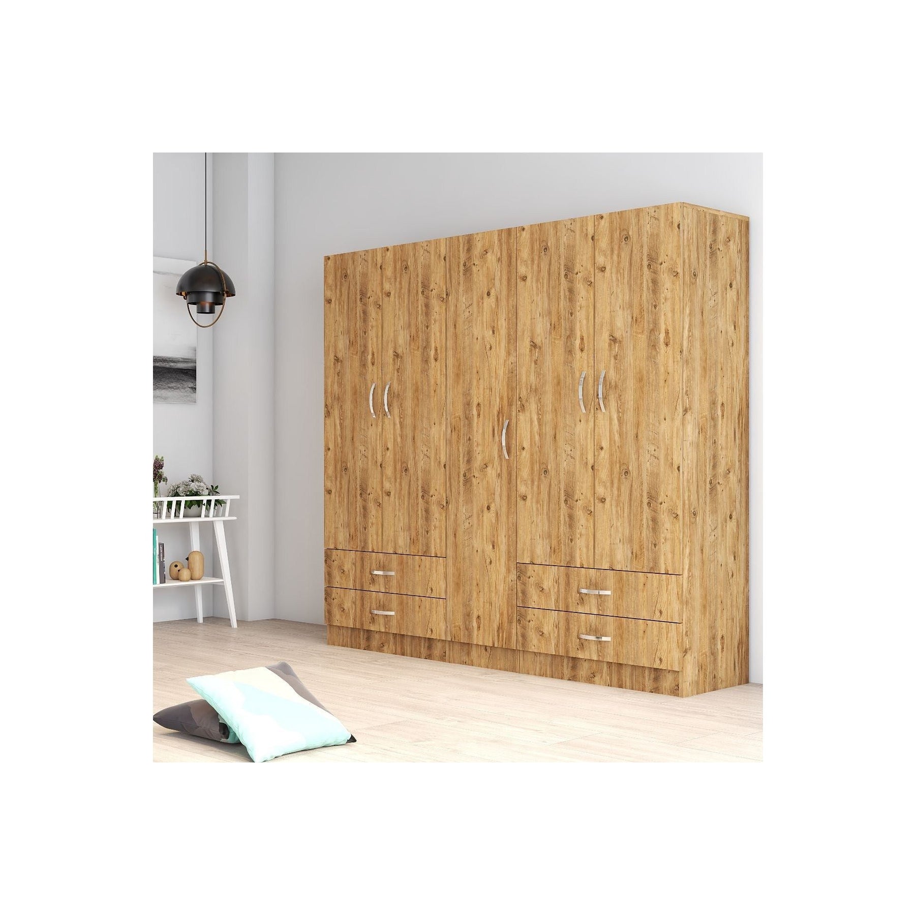 Dulap GRD0702, stejar, PAL, 5 usi si 4 sertare, 200x46x182 cm