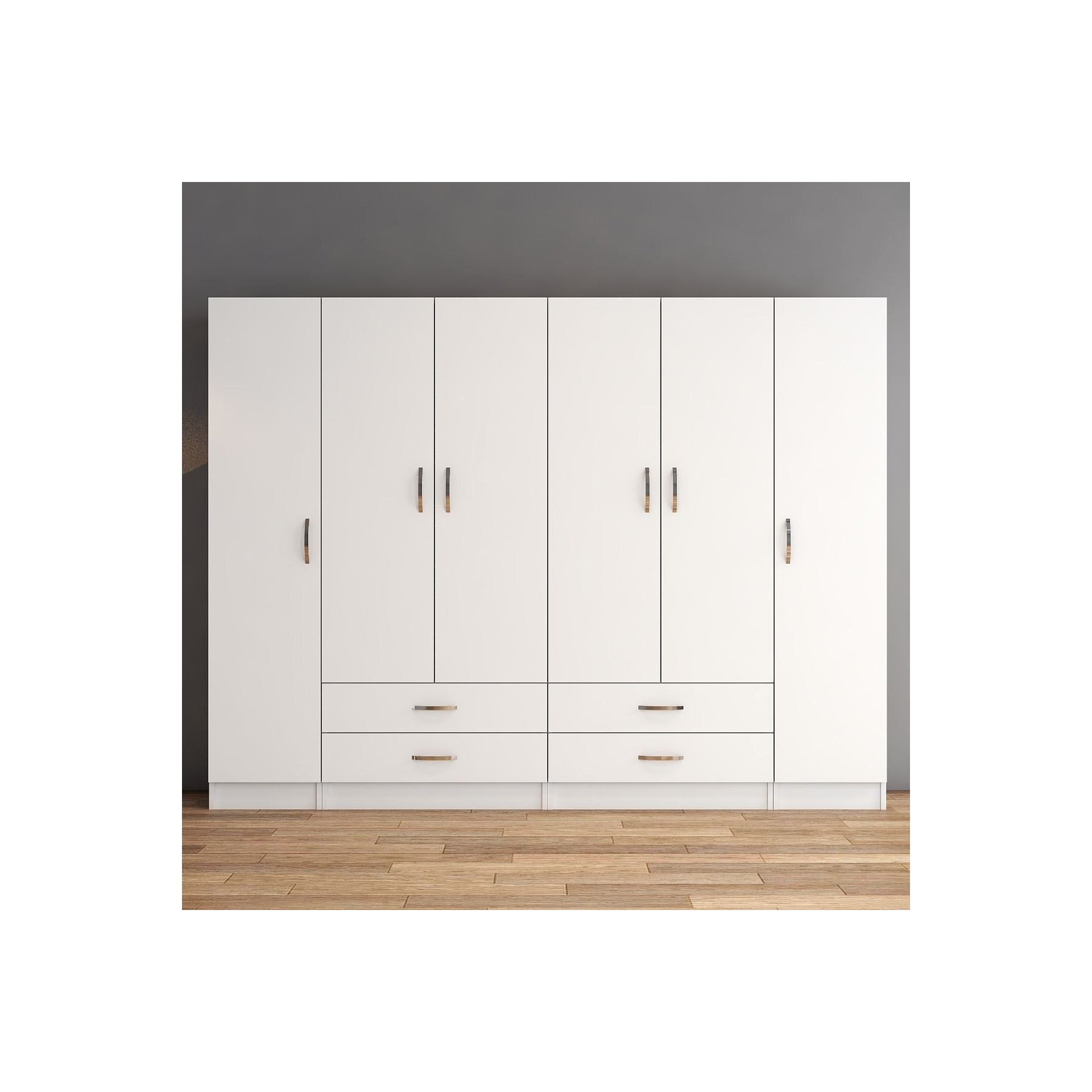 Dulap GRD0801, alb, PAL, 6 usi si 4 sertare, 240x46x182 cm