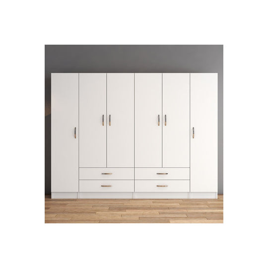 Dulap GRD0801, alb, PAL, 6 usi si 4 sertare, 240x46x182 cm