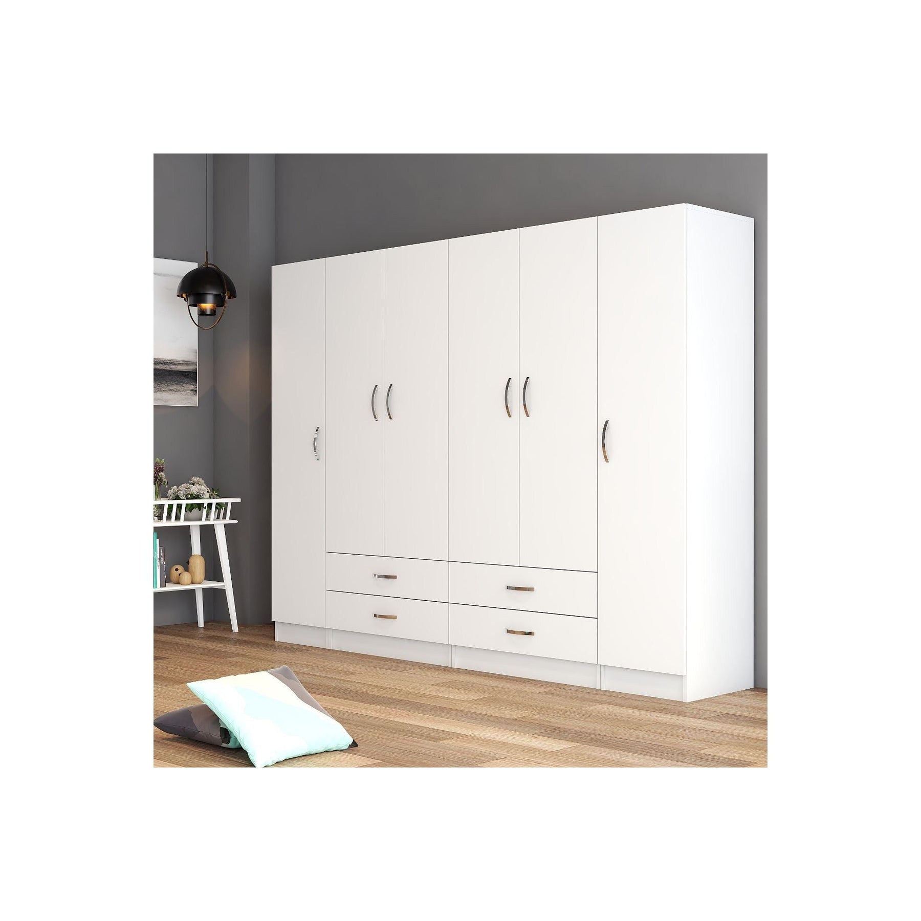 Dulap GRD0801, alb, PAL, 6 usi si 4 sertare, 240x46x182 cm