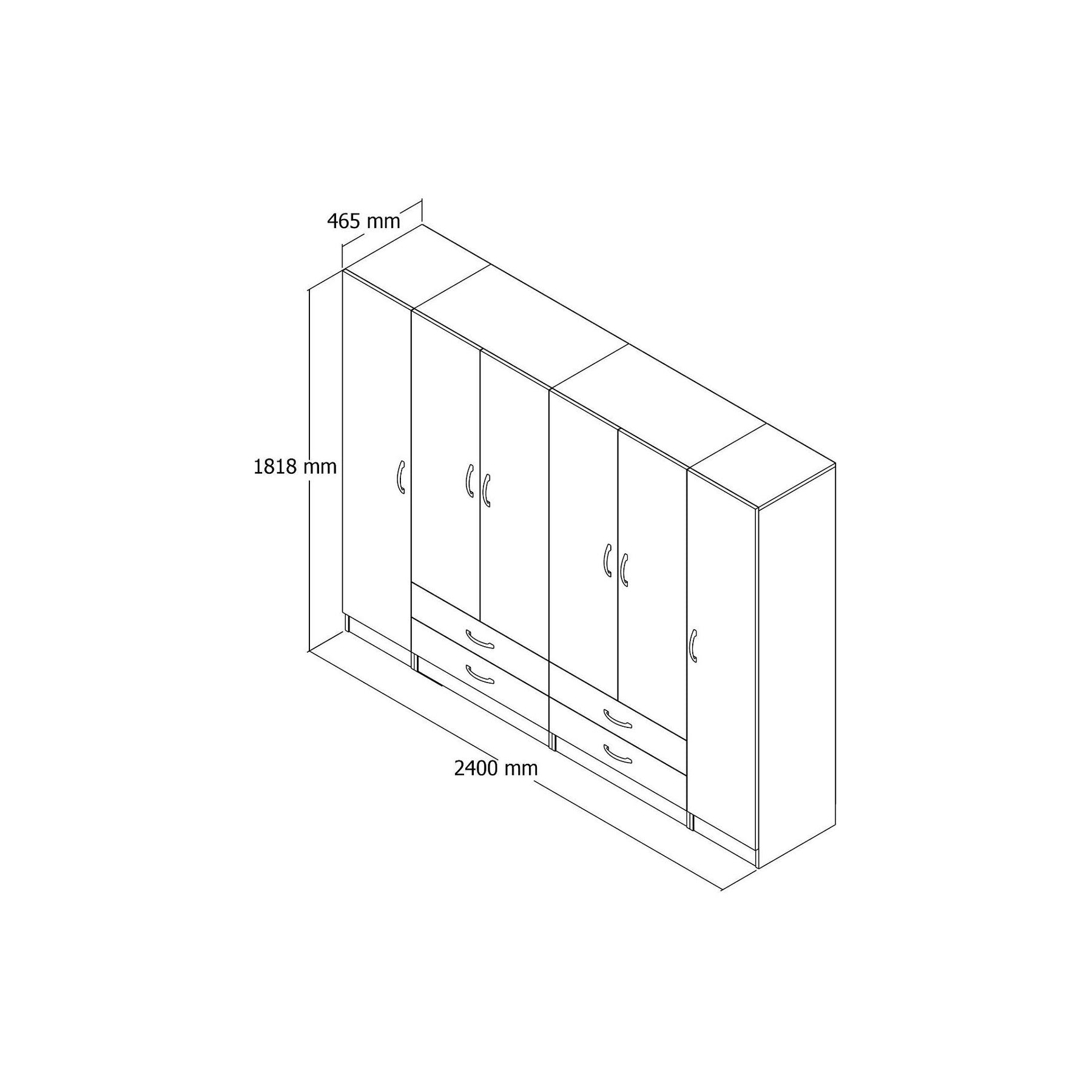 Dulap GRD0801, alb, PAL, 6 usi si 4 sertare, 240x46x182 cm