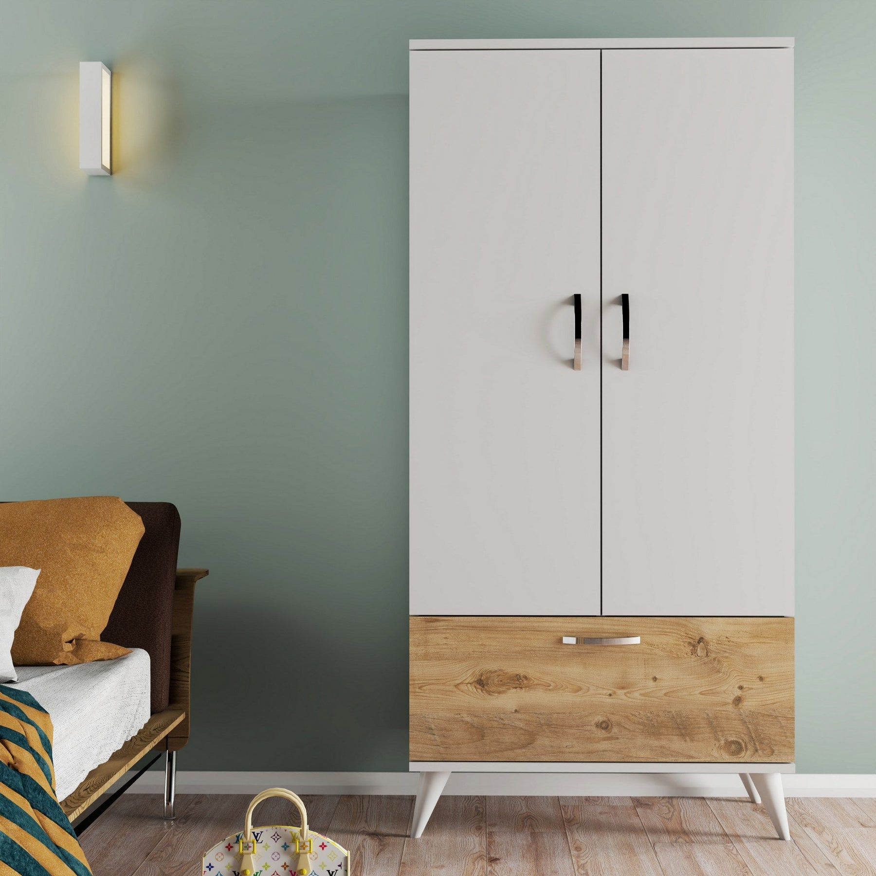 Dulap GRD0203, alb/stejar, PAL, 3 usi, 80x47x168 cm