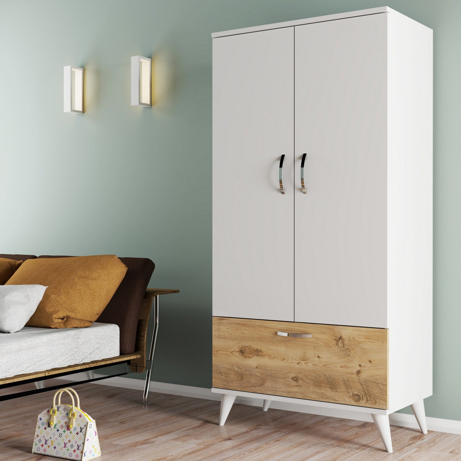 Dulap GRD0203, alb/stejar, PAL, 3 usi, 80x47x168 cm