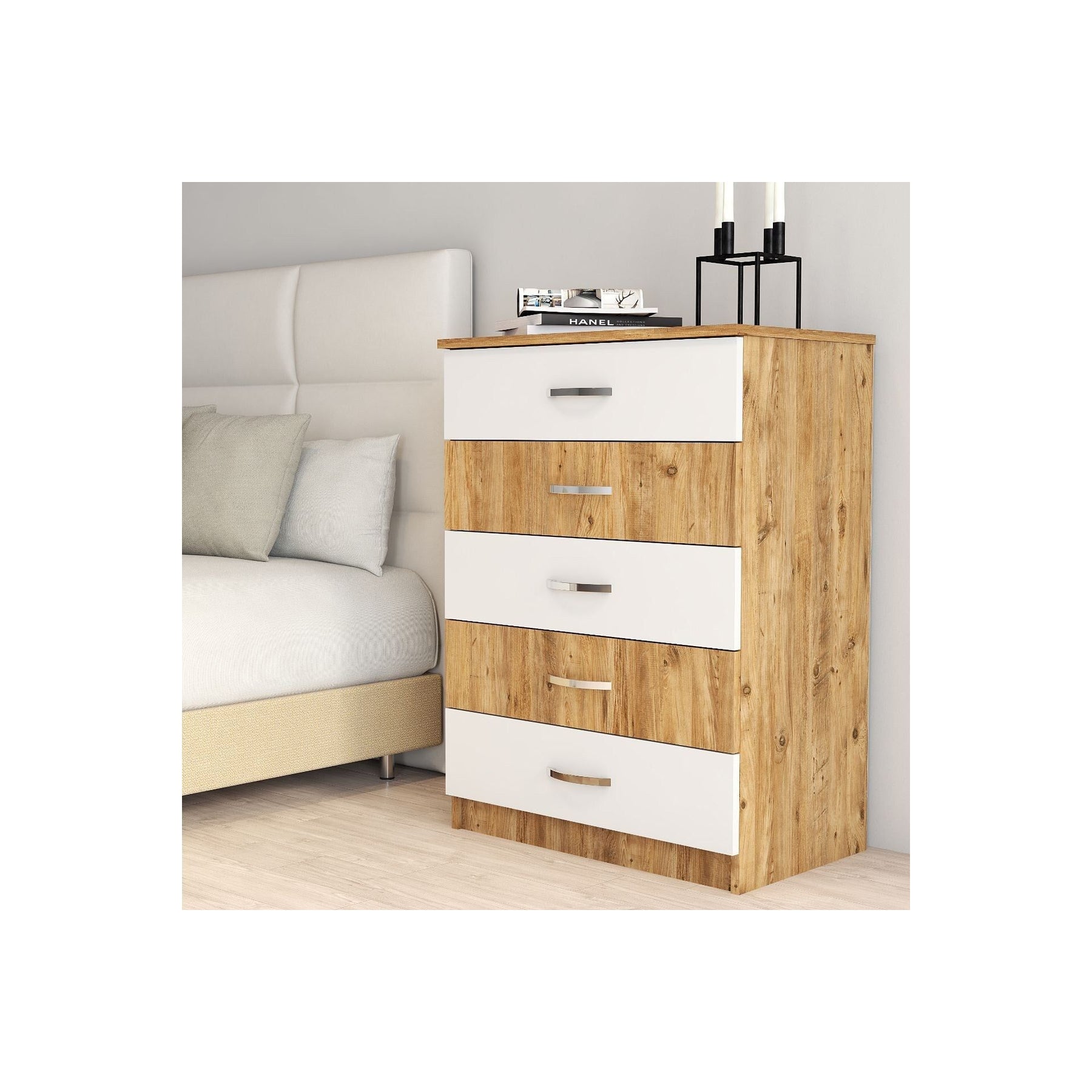 Comoda SFY0204, stejar/alb, PAL melaminat, 72x44.5x98 cm