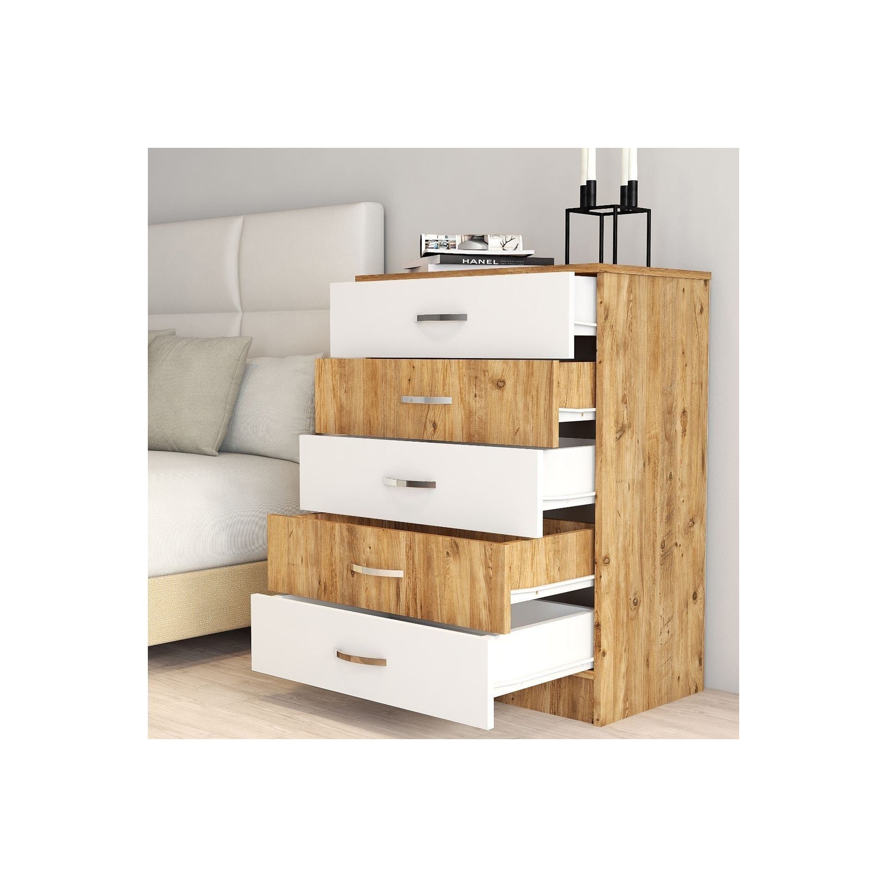 Comoda SFY0204, stejar/alb, PAL melaminat, 72x44.5x98 cm