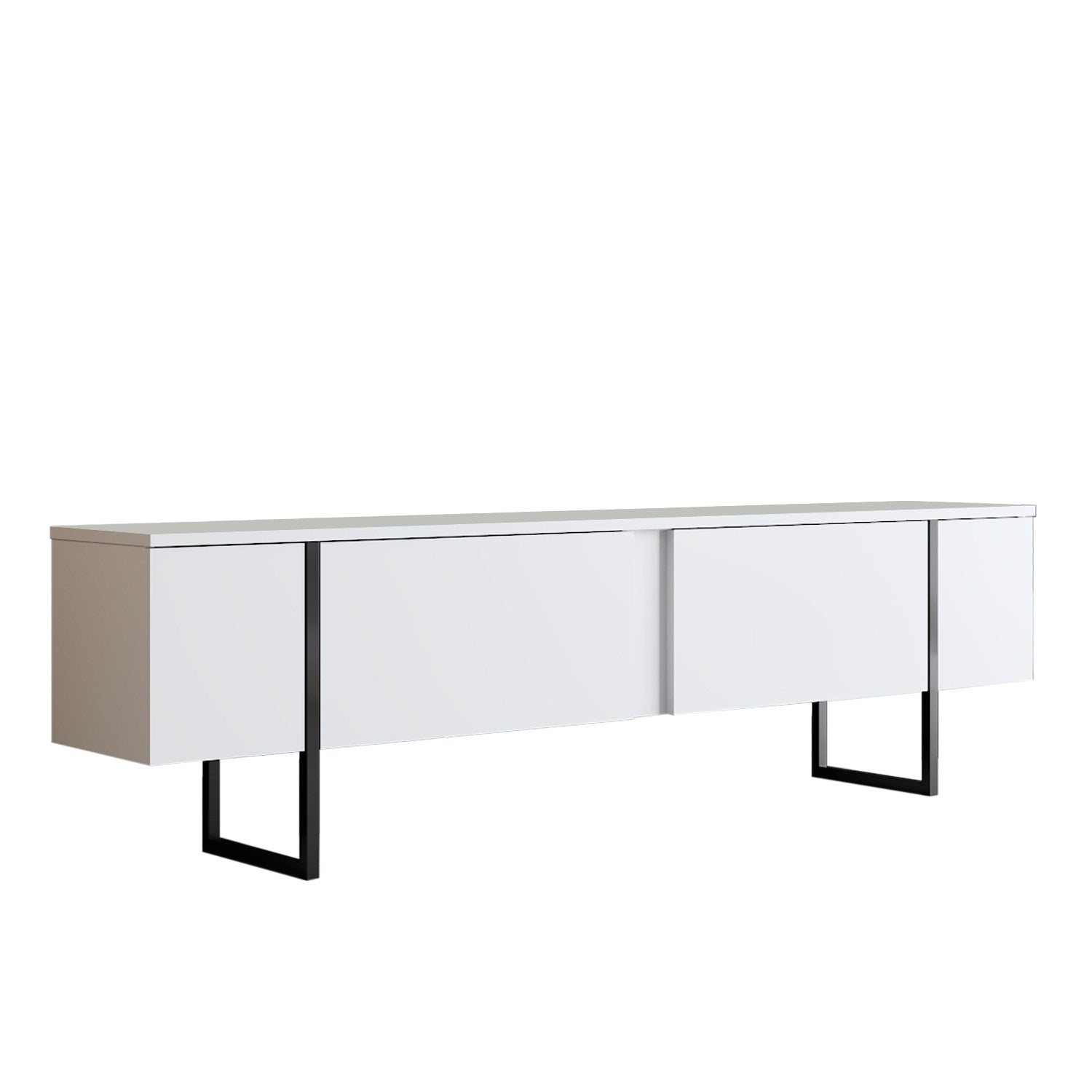Comoda TV Luxe, alb/negru, PAL/metal, 180x30x50 cm