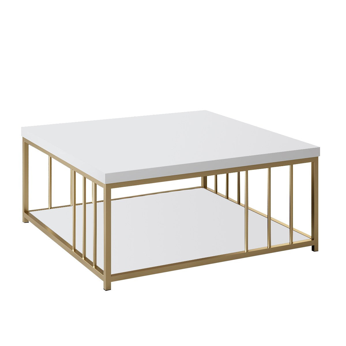 Masuta cafea Zenn, alb/auriu, PAL melaminat/metal, 90x90x40 cm