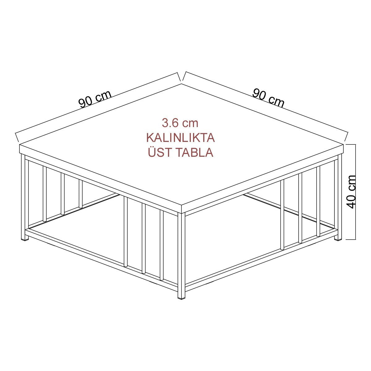 Masuta cafea Zenn, nuc/auriu, PAL melaminat/metal, 90x90x40 cm
