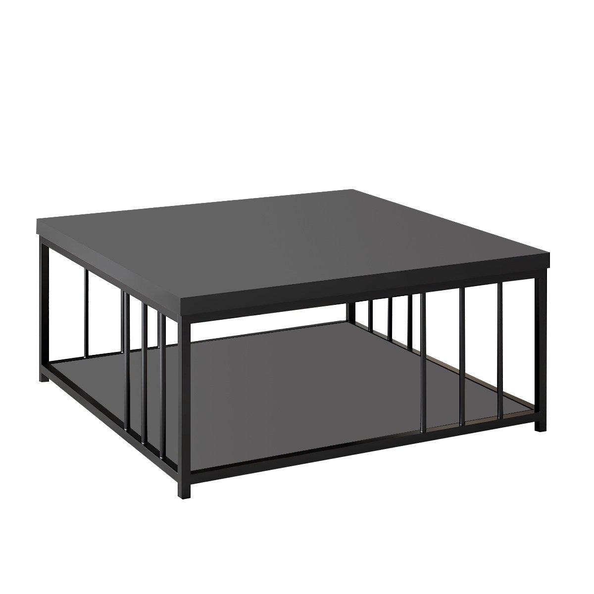 Masuta cafea Zenn, gri antracit/negru, PAL melaminat/metal, 90x90x40 cm