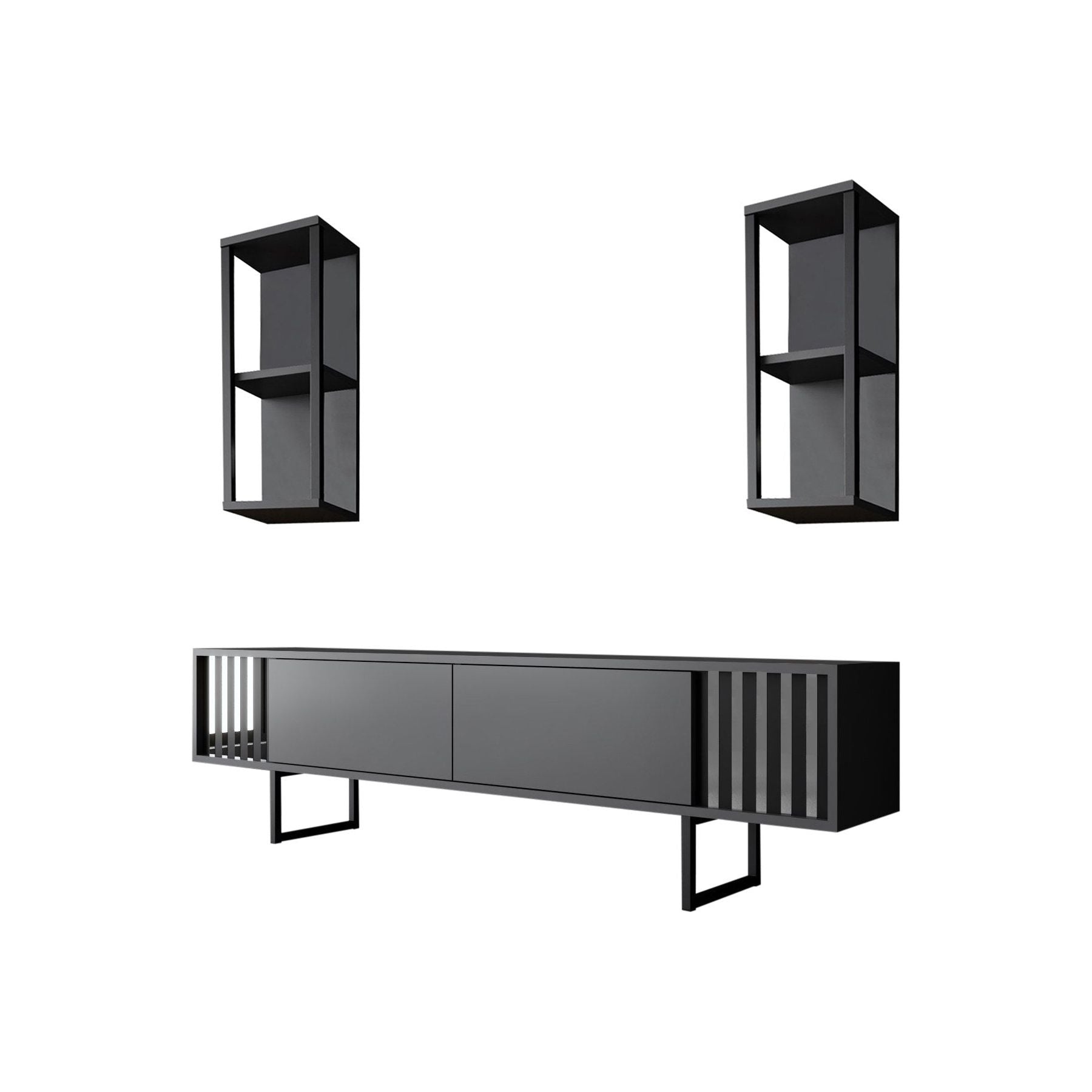 Set comoda TV si 2 rafturi Chrome Line, gri/negru, PAL, 180x30x48 cm