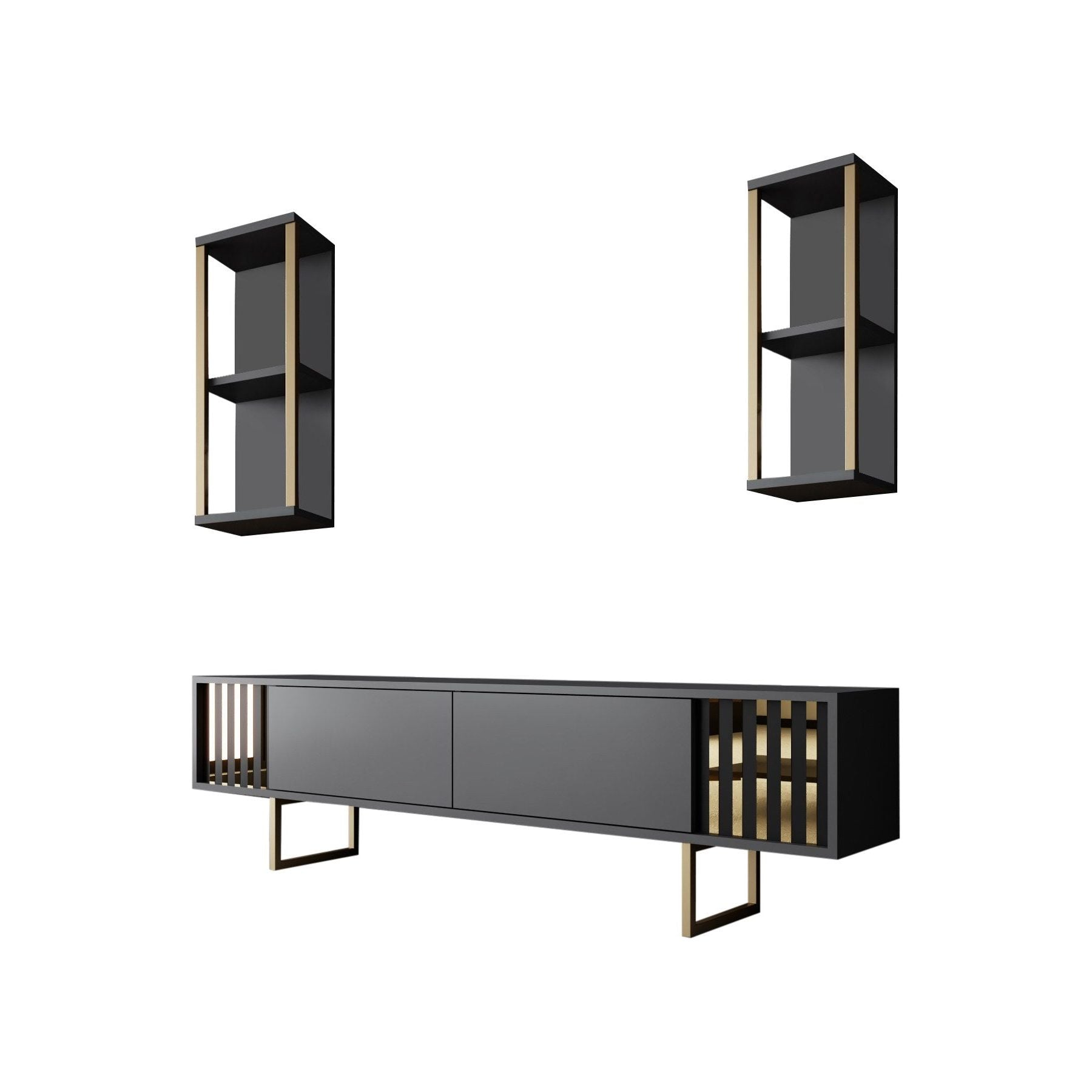 Set comoda TV si 2 rafturi Gold Line, negru/gri, PAL