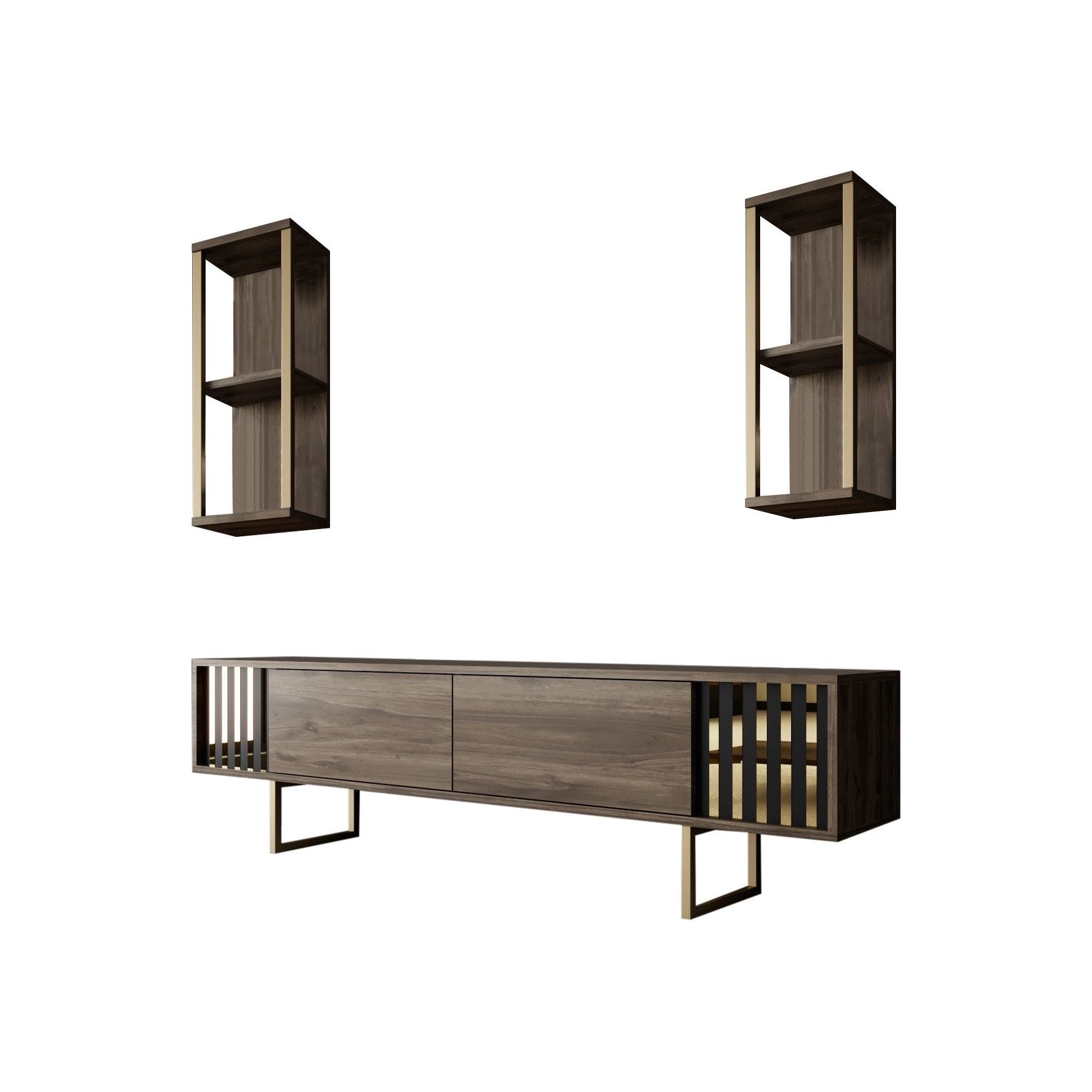 Set comoda TV si 2 rafturi Gold Line, nuc/negru, PAL