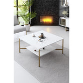 Masuta cafea Gold Line, alb/auriu, PAL, 80x80x40 cm