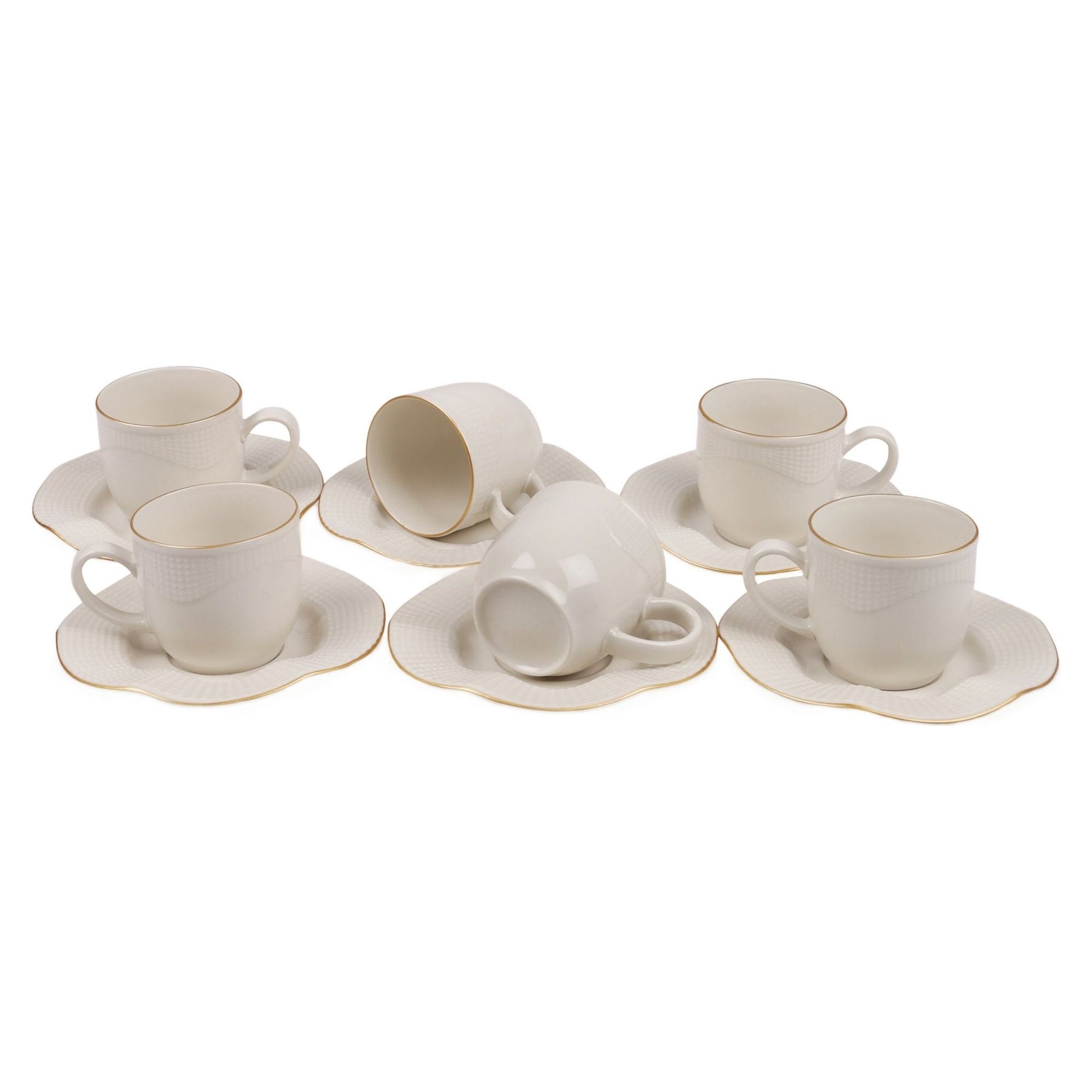 Set 6 cesti cu 6 farfurii cafea MLN12KT14R520, alb, portelan 100%