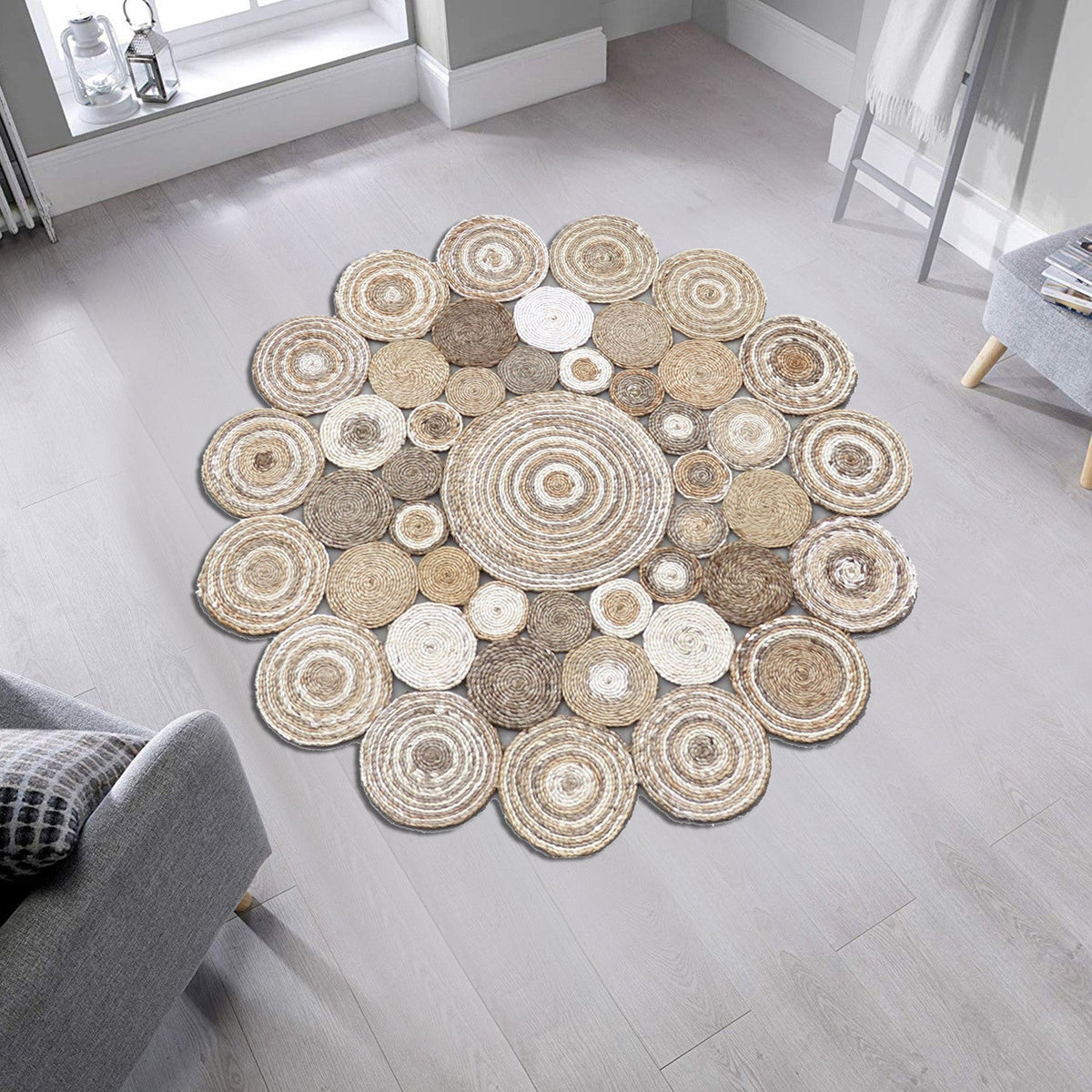 Covor, 120 cm, forma rotunda, material iuta, bej, CA 111 - White, Multy XW Q