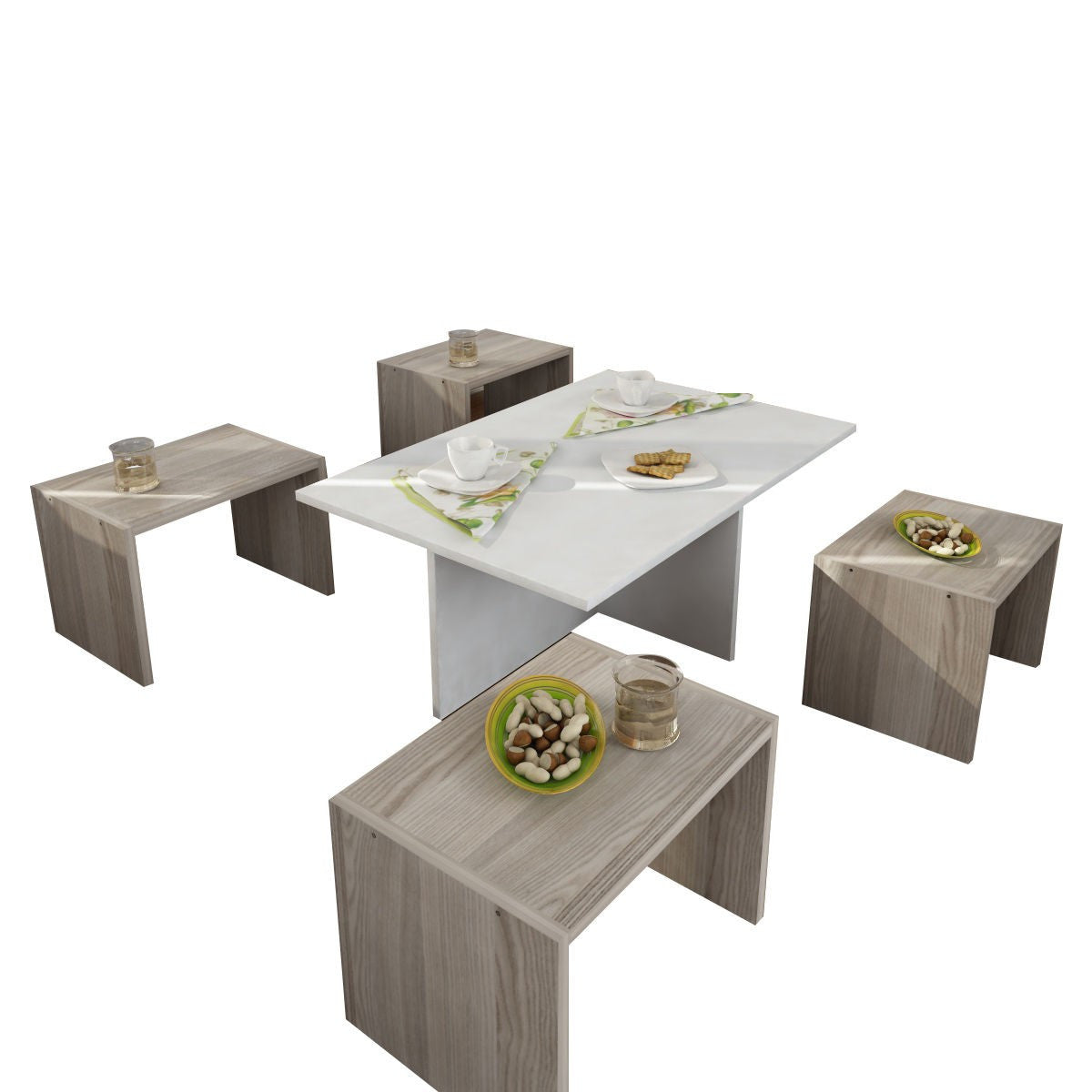 Set masute cafea Dulap, alb/stejar, PAL, 90x60x32/41x29x29 cm