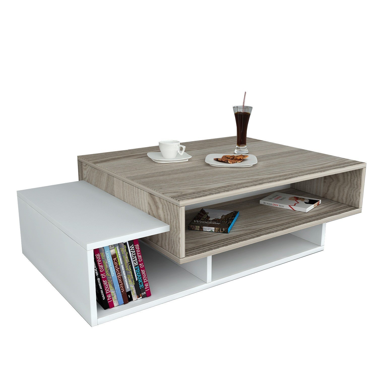 Masuta cafea Tab, stejar/alb, PAL melaminat, 105x60x32 cm