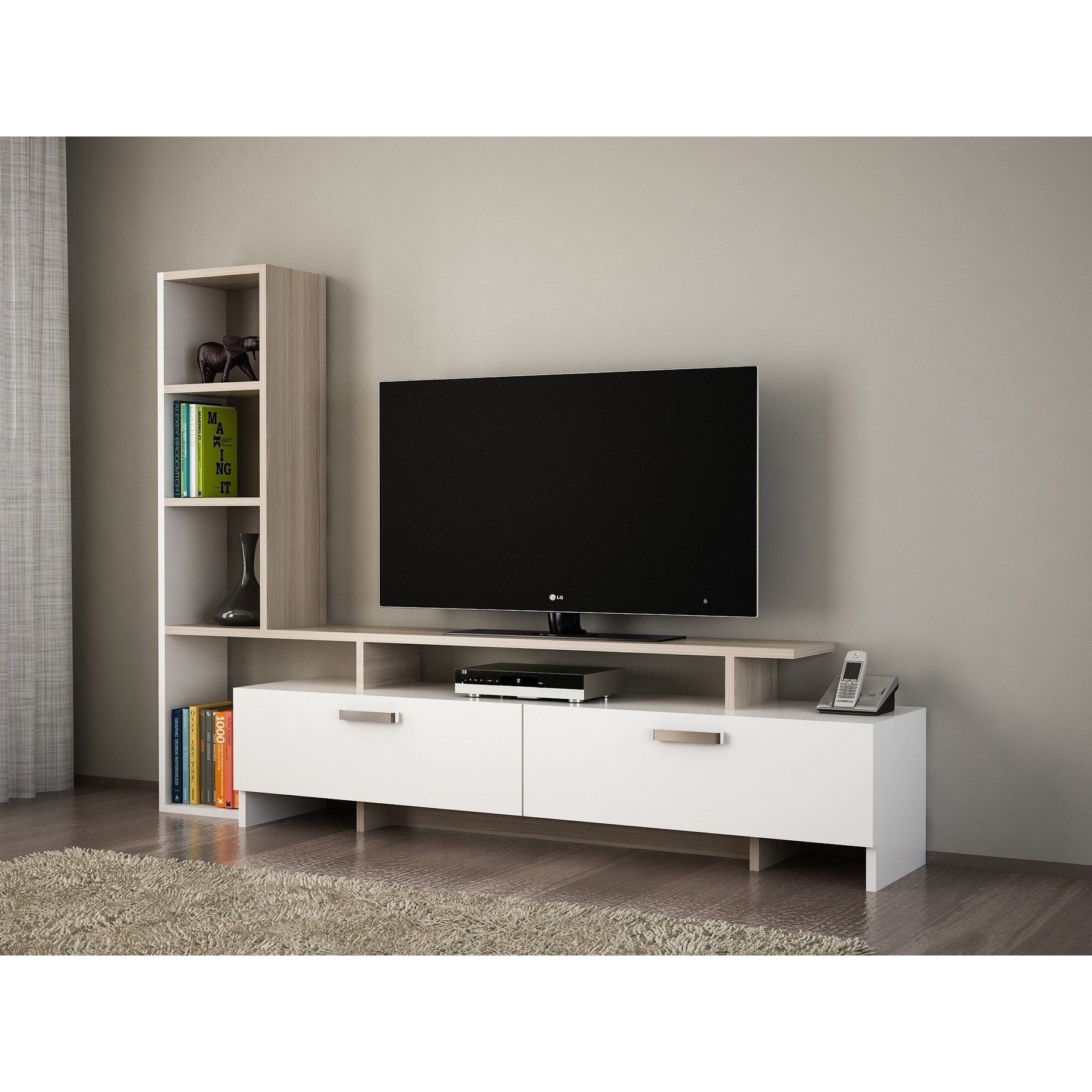 Comoda TV Simal, din PAL melaminat, alb/cordoba, 170x22x120 cm