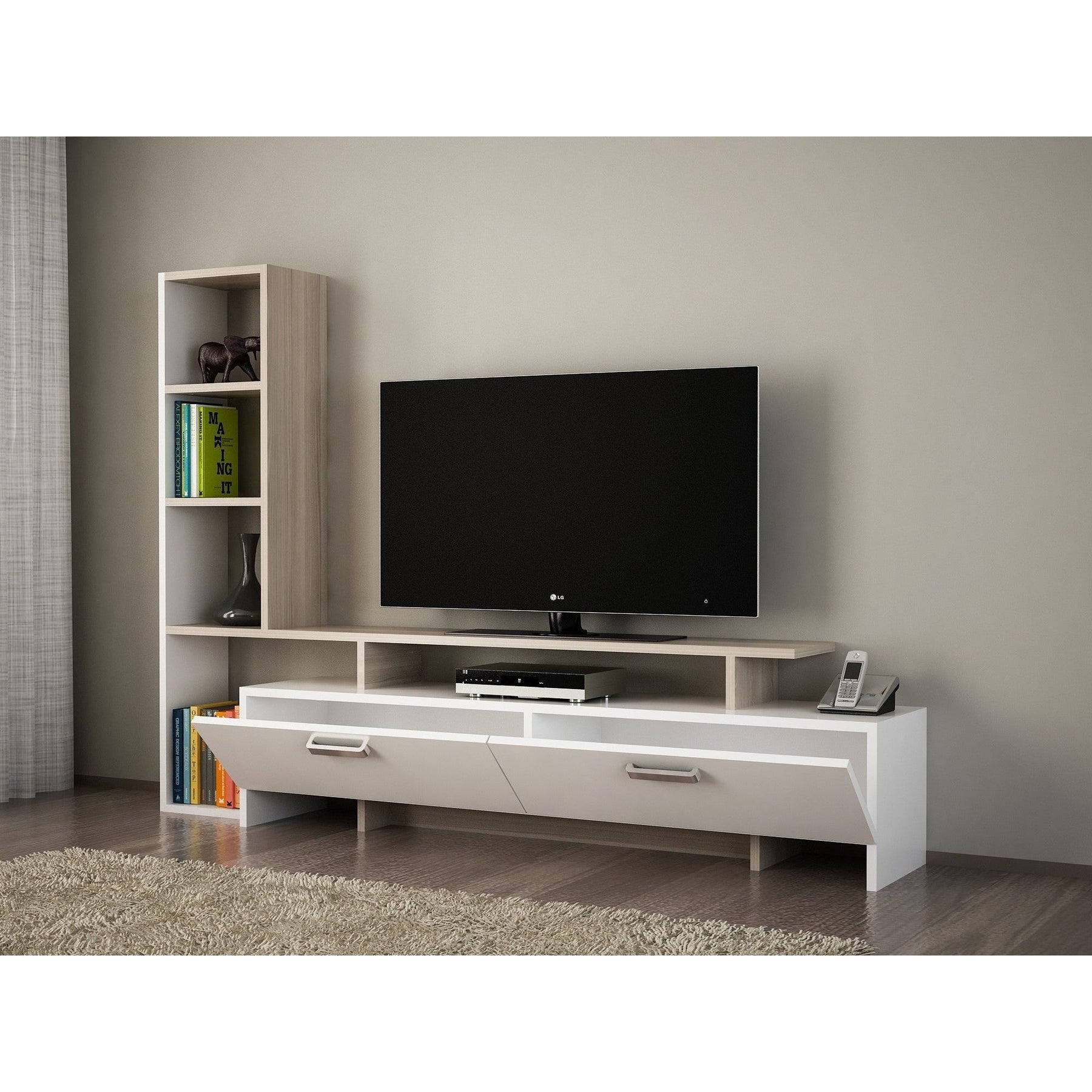 Comoda TV Simal, din PAL melaminat, alb/cordoba, 170x22x120 cm
