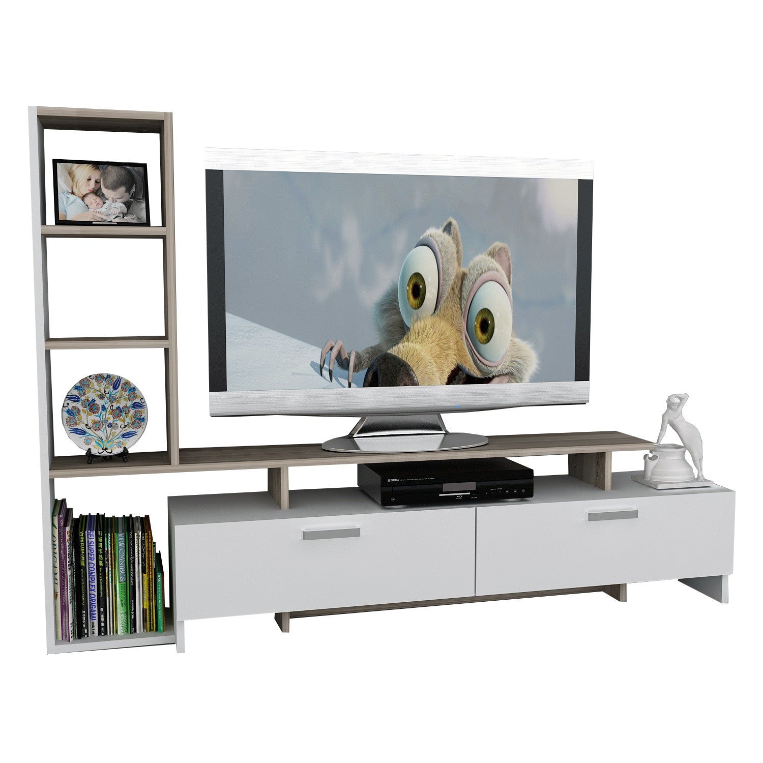 Comoda TV Simal, din PAL melaminat, alb/cordoba, 170x22x120 cm