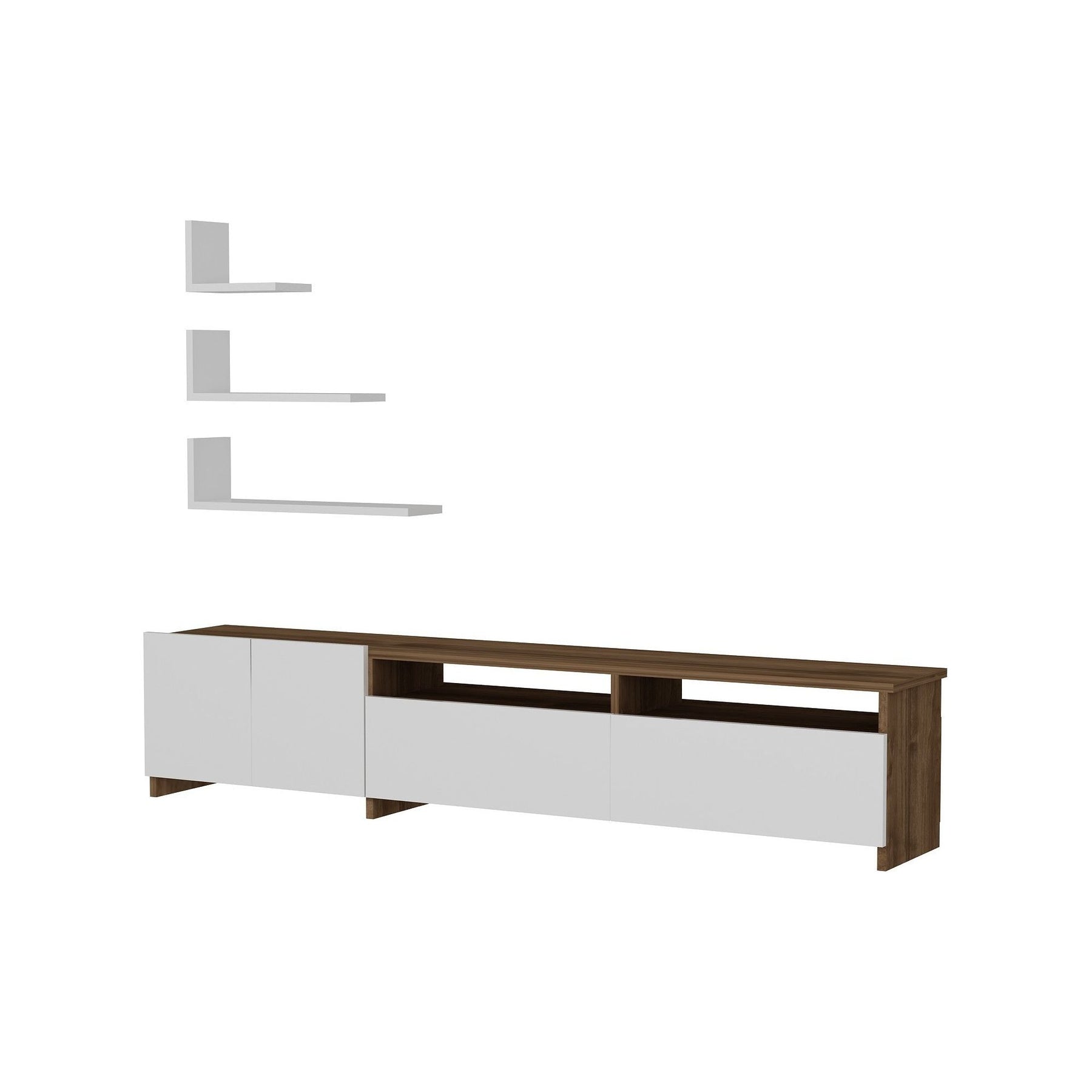 Set comoda TV si 3 rafturi Gelincik, alb/nuc, PAL