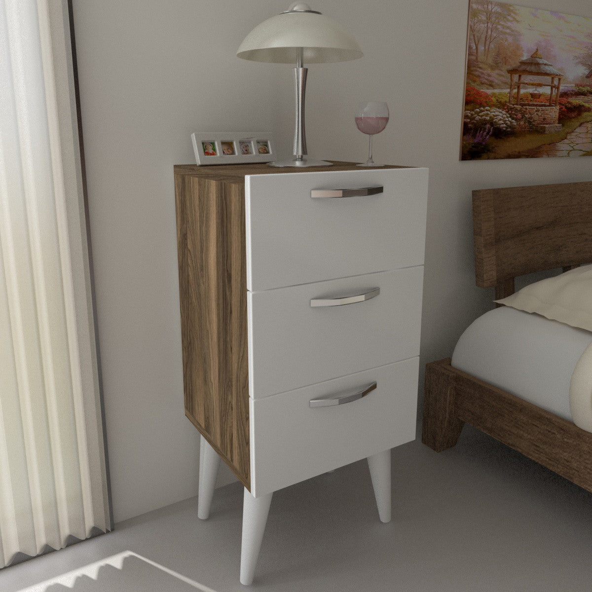 Noptiera Bellini v3, alb/nuc, PAL, 40x37x80 cm
