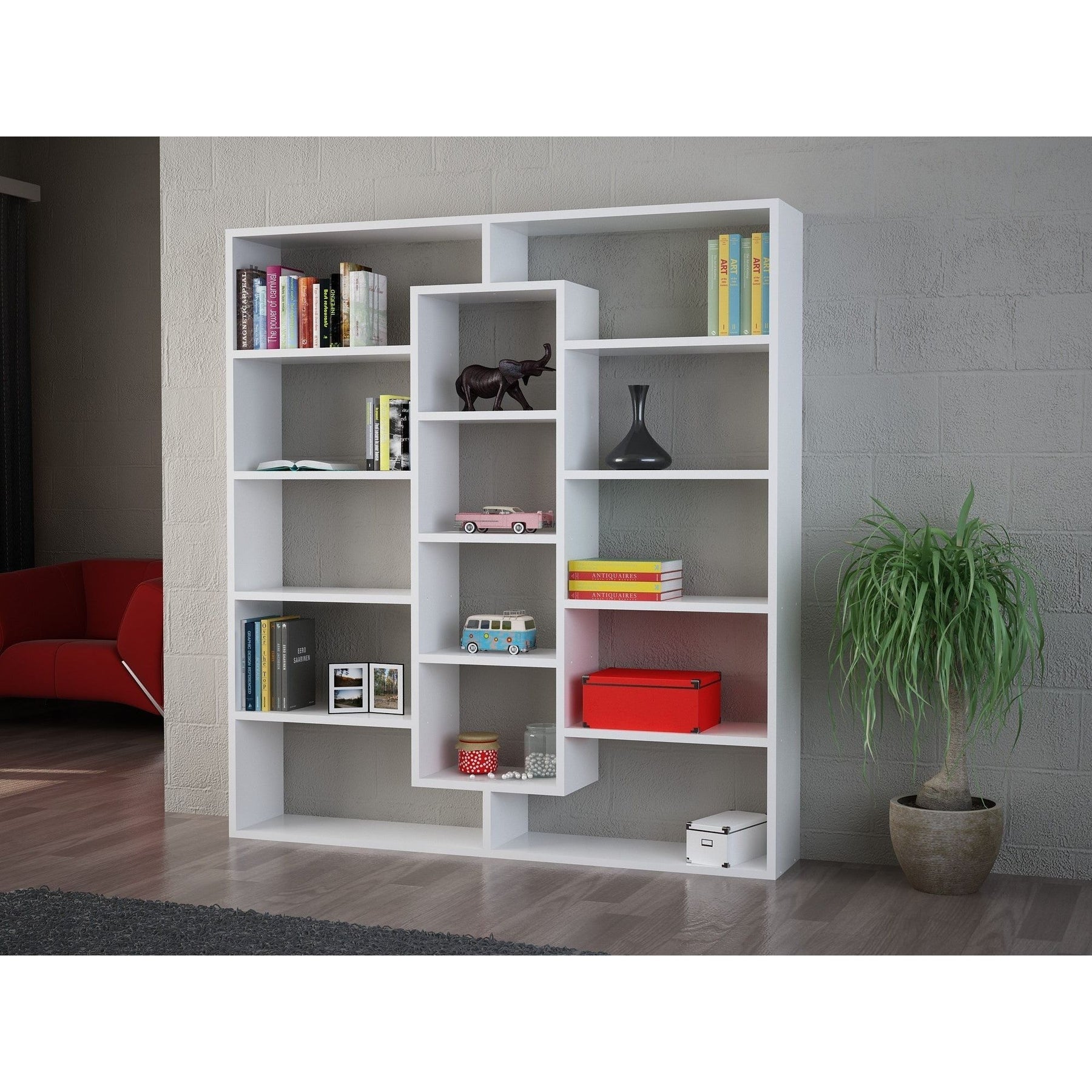 Biblioteca Ample, din PAL melaminat, alb, 125x135.7x22 cm