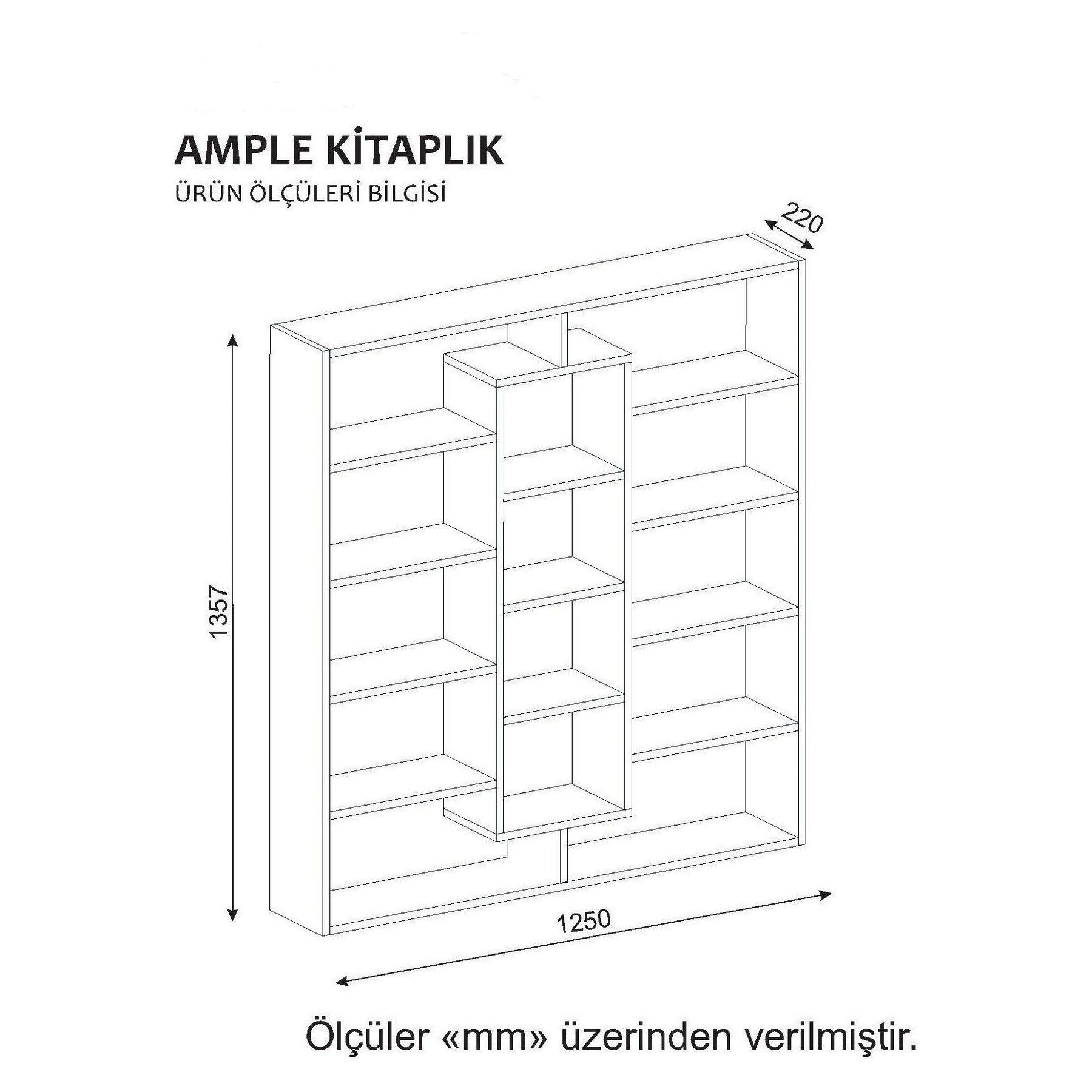 Biblioteca Ample, din PAL melaminat, alb, 125x135.7x22 cm
