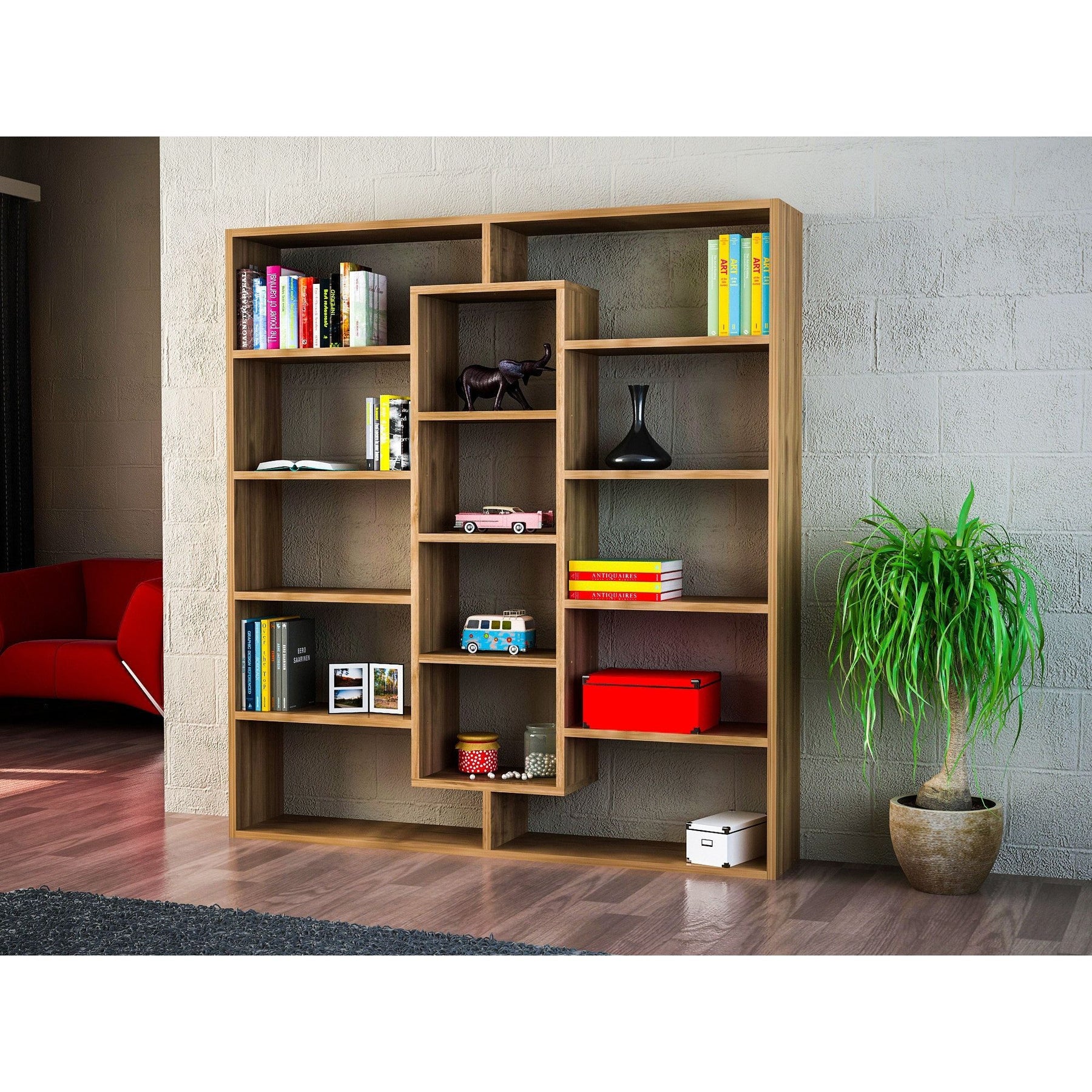 Biblioteca Ample, nuc, PAL melaminat, 125x136x22 cm
