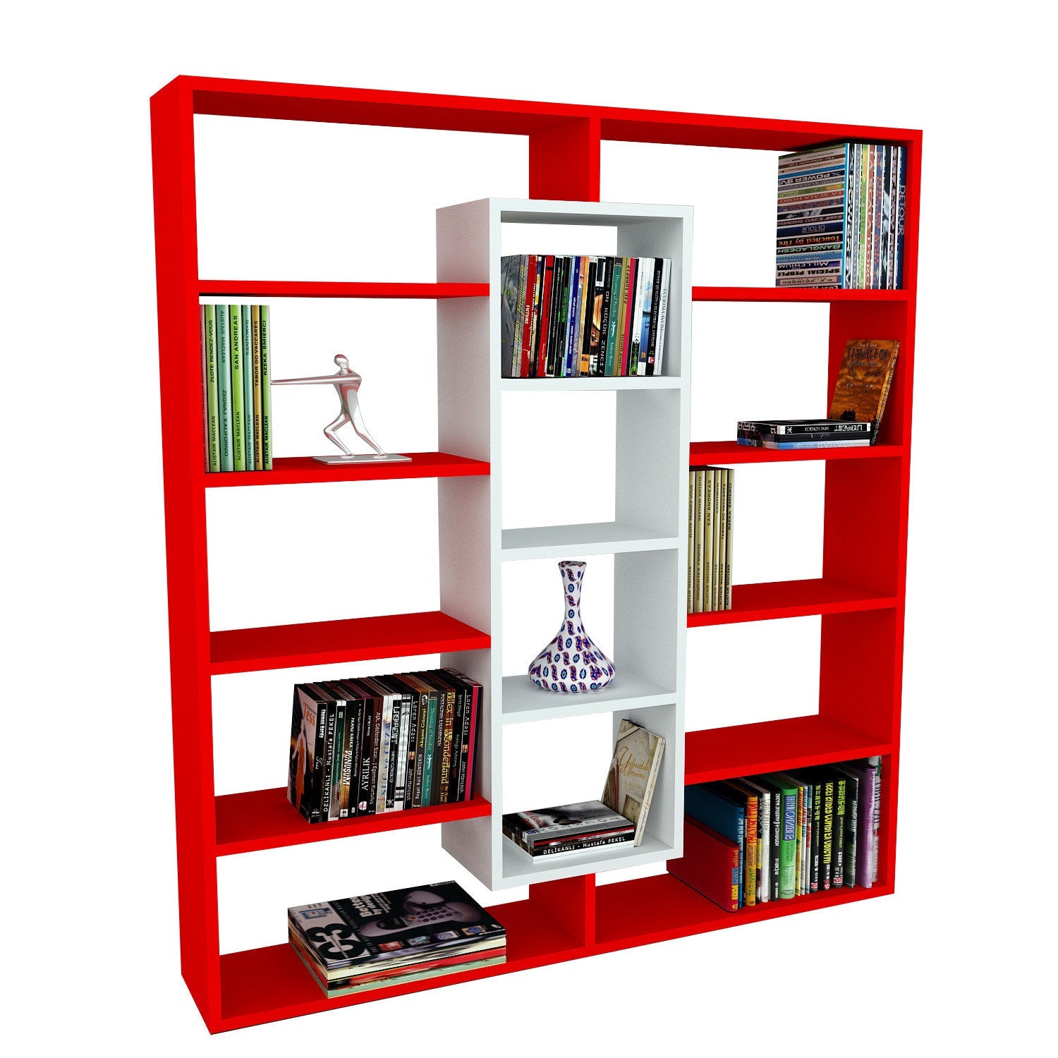 Biblioteca Ample, rosu/alb, PAL, 125x22x136 cm