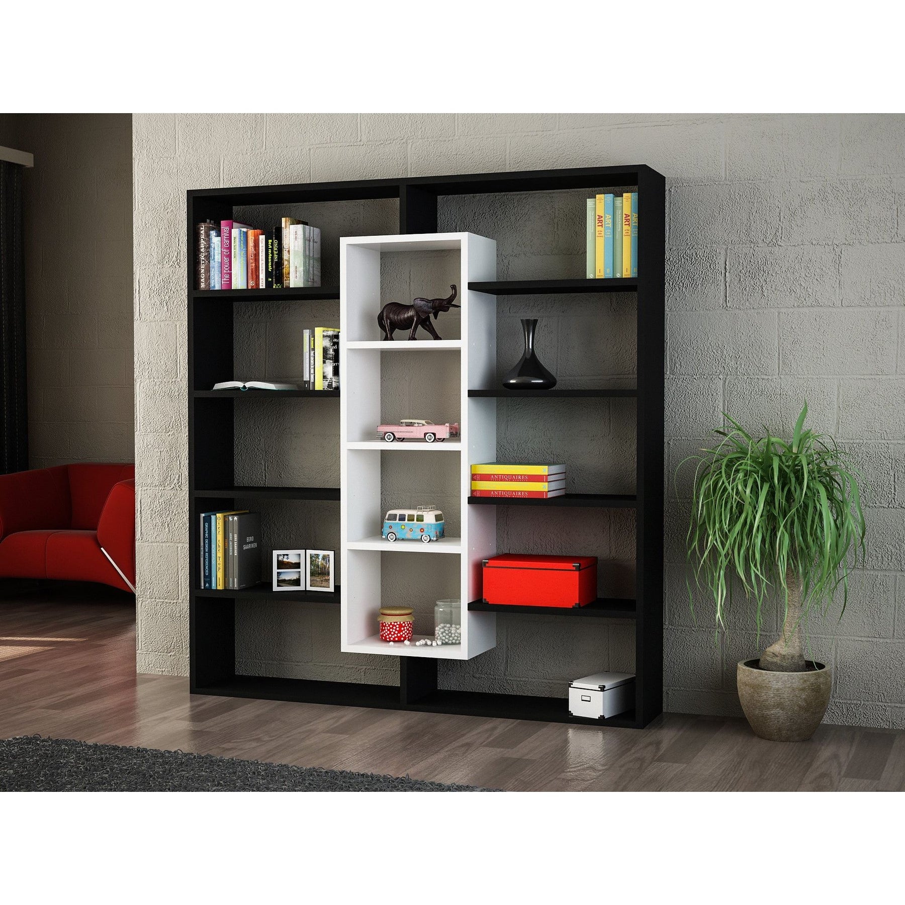 Biblioteca Ample, negru/alb, PAL, 125x22x136 cm