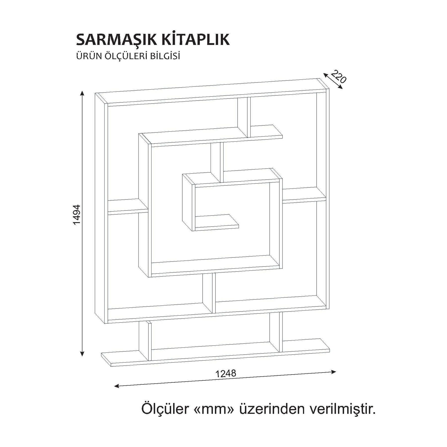 Biblioteca Sarmasik, din PAL melaminat, wenge, 125x22x150 cm