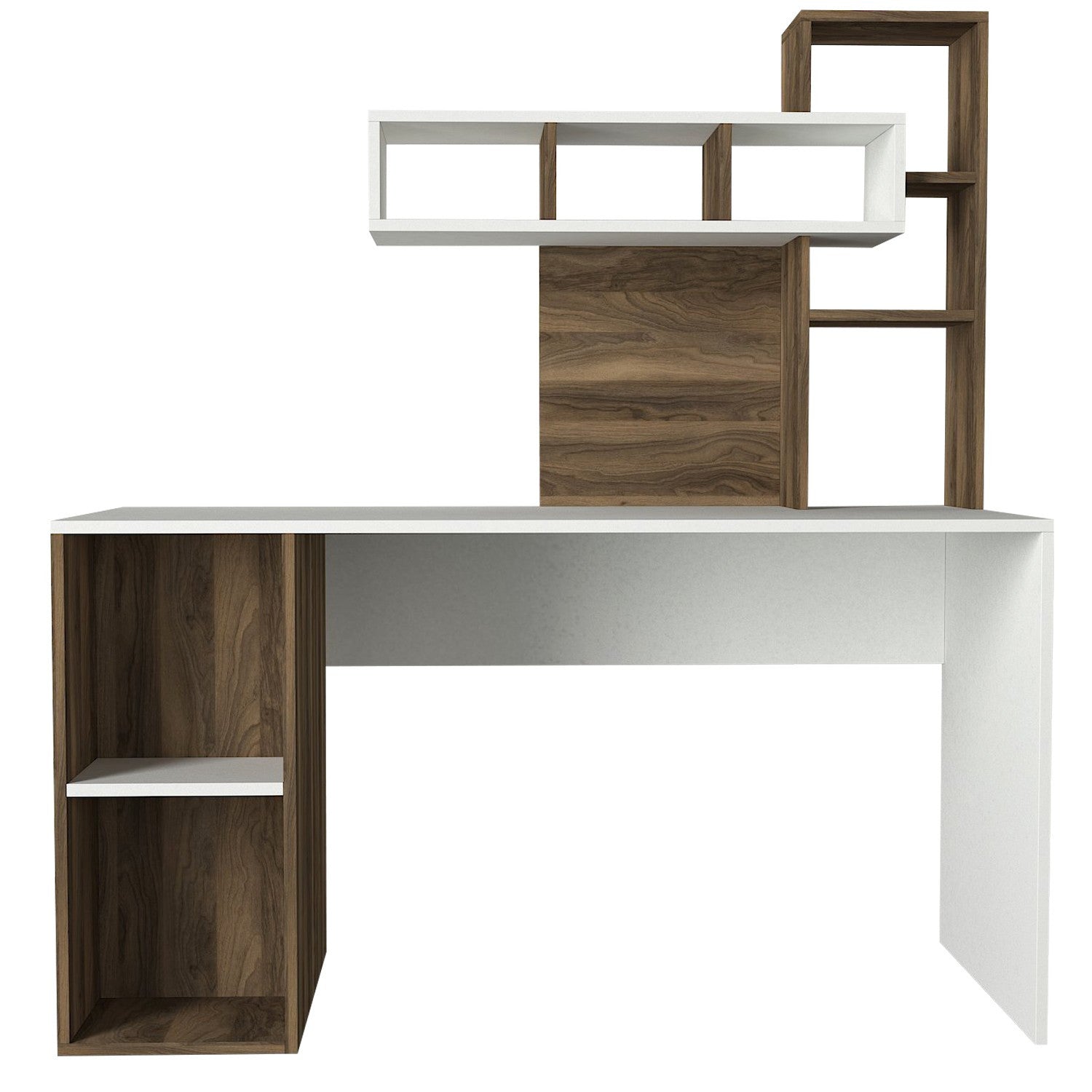 Birou Coral, alb/nuc, PAL, 140x60x154 cm