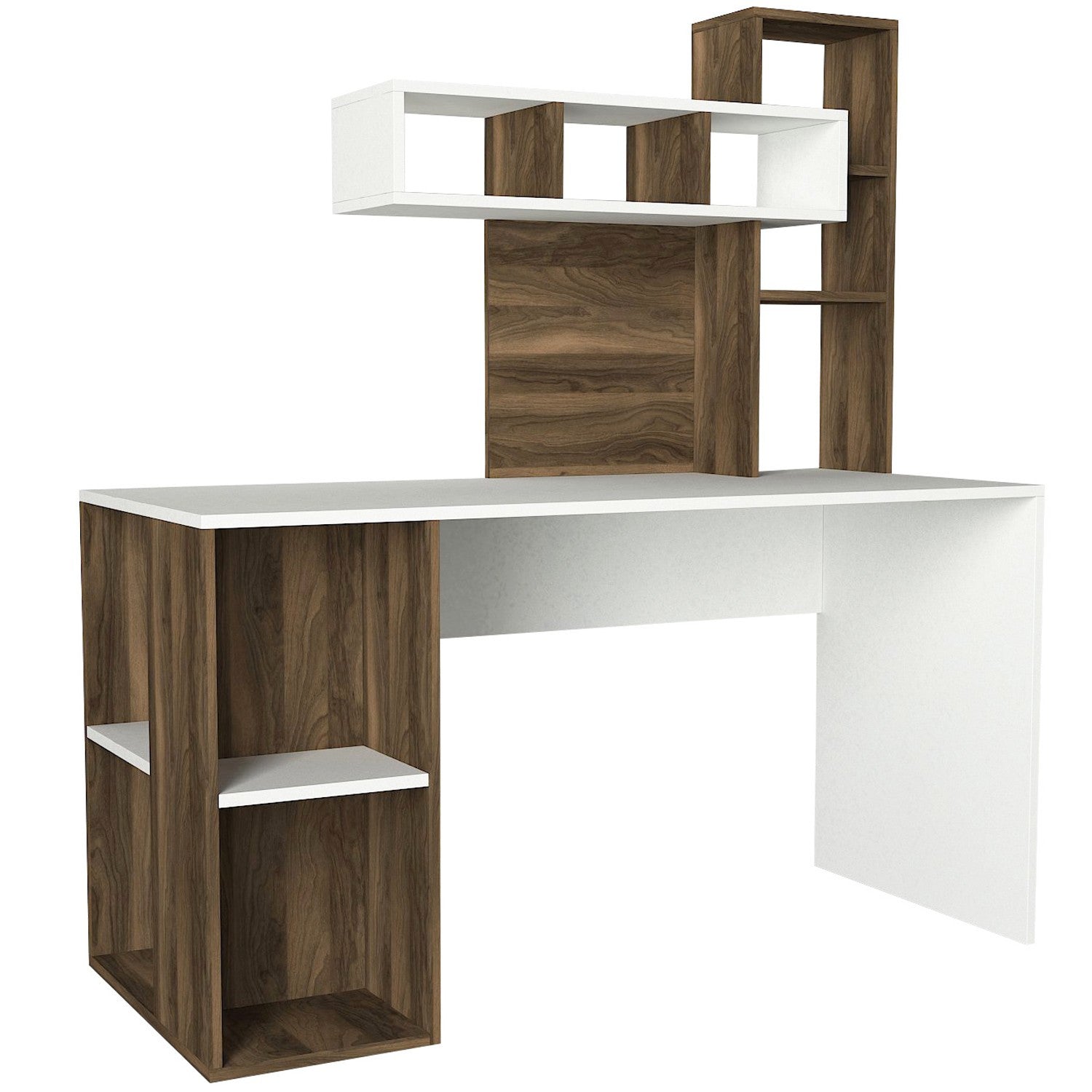 Birou Coral, alb/nuc, PAL, 140x60x154 cm