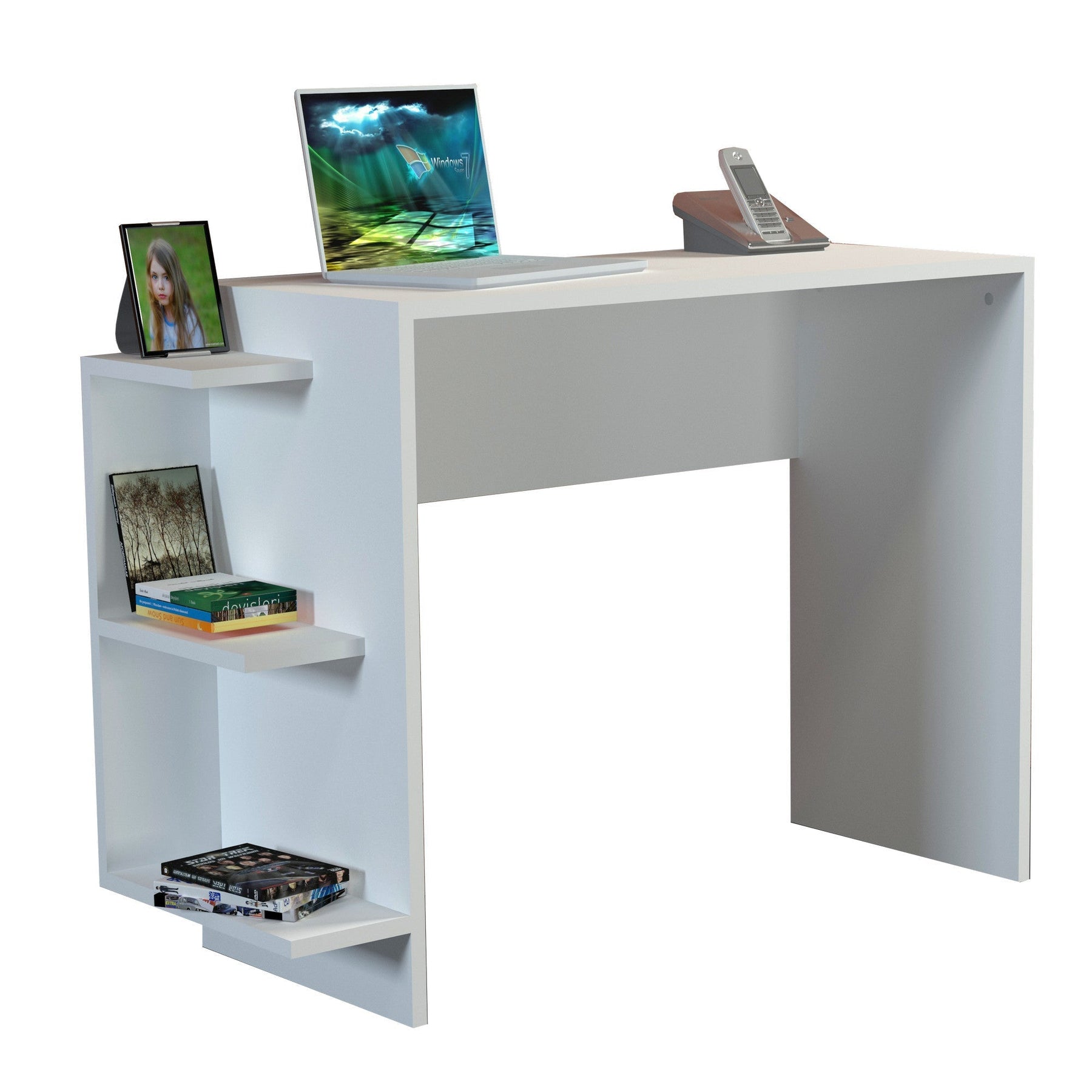 Birou Marlinda, din PAL melaminat, alb, 105x40x74 cm