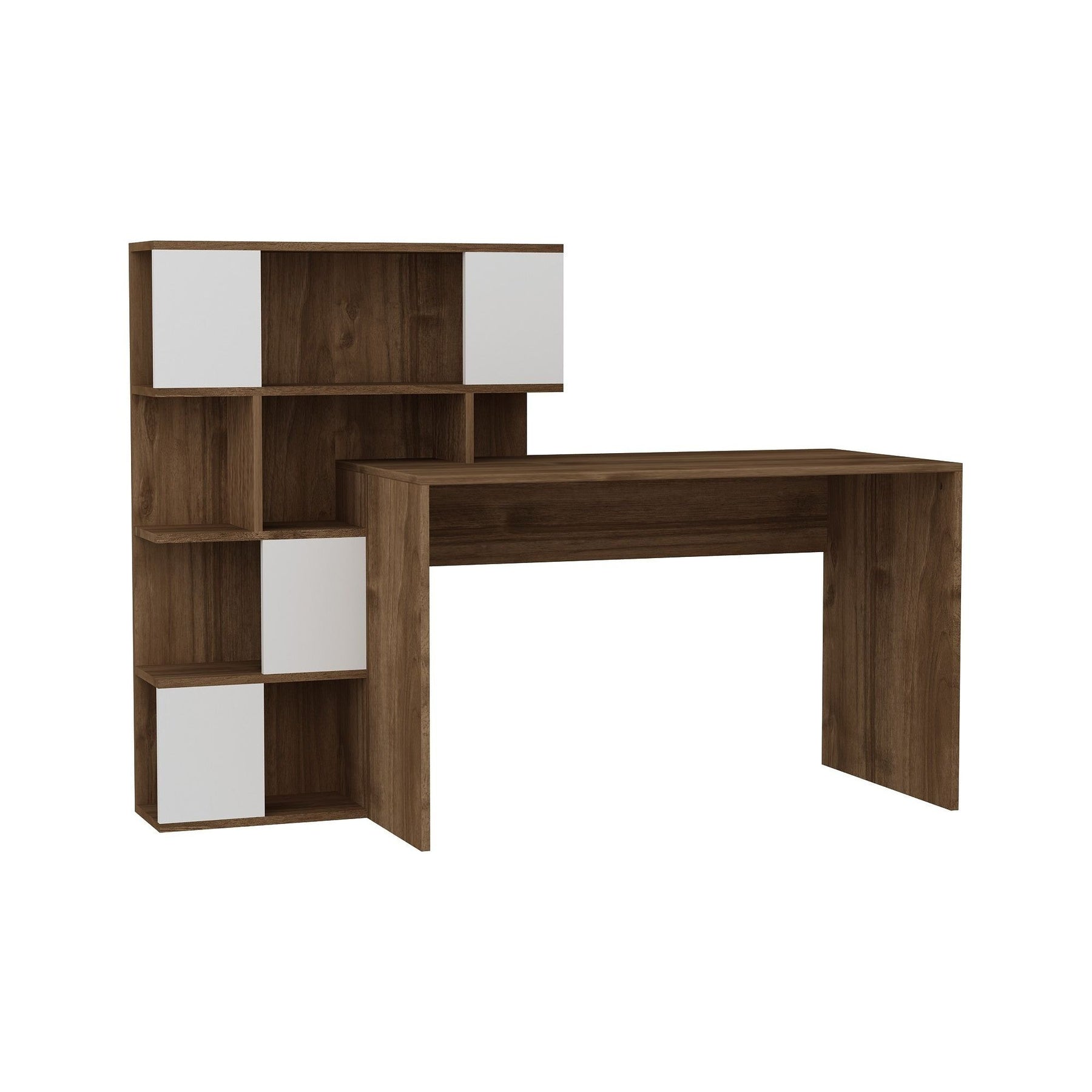Birou Totem, nuc/alb, PAL melaminat, 164x60x120 cm