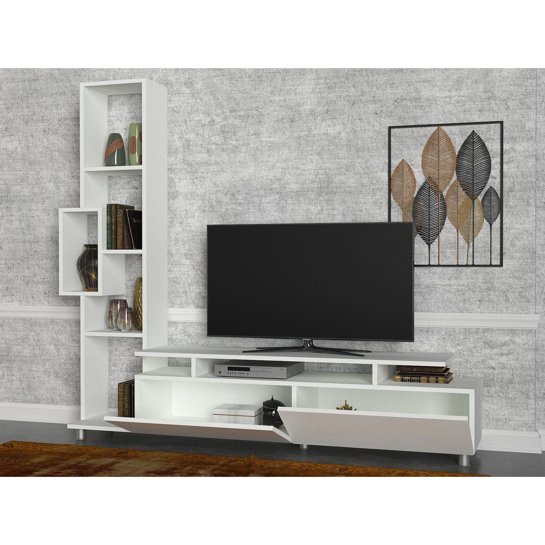 Set living TV Tulip, din PAL melaminat, alb, 190x167x30 cm
