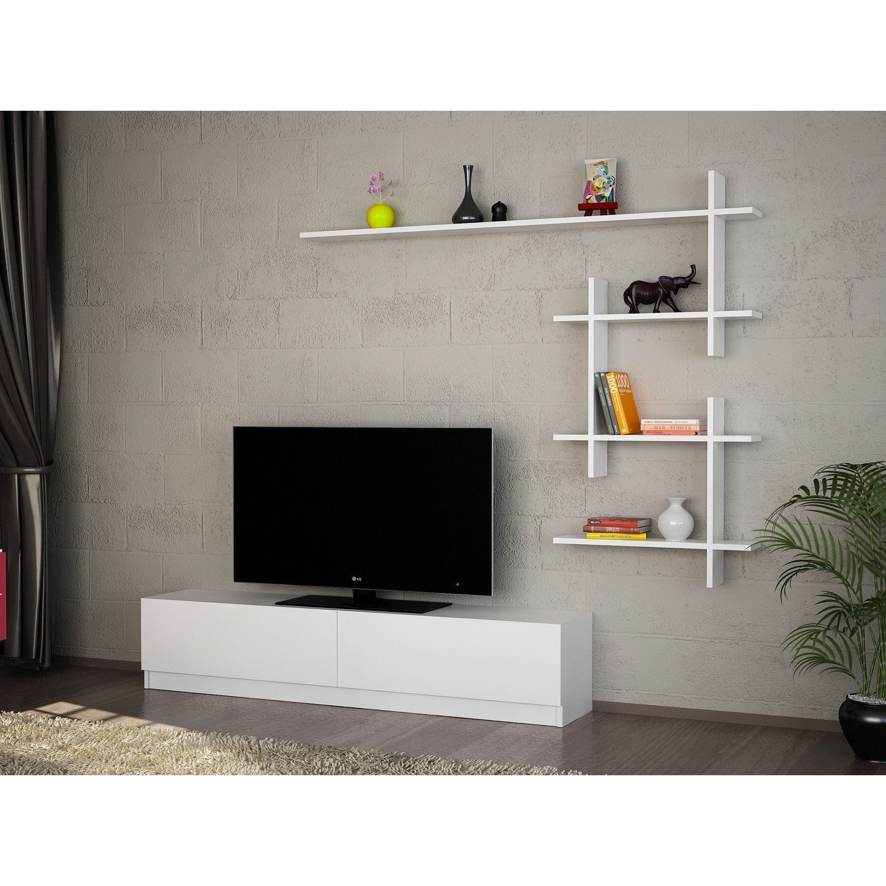 Set Living Ahenk, din PAL, alb, 160x130x31.3 cm