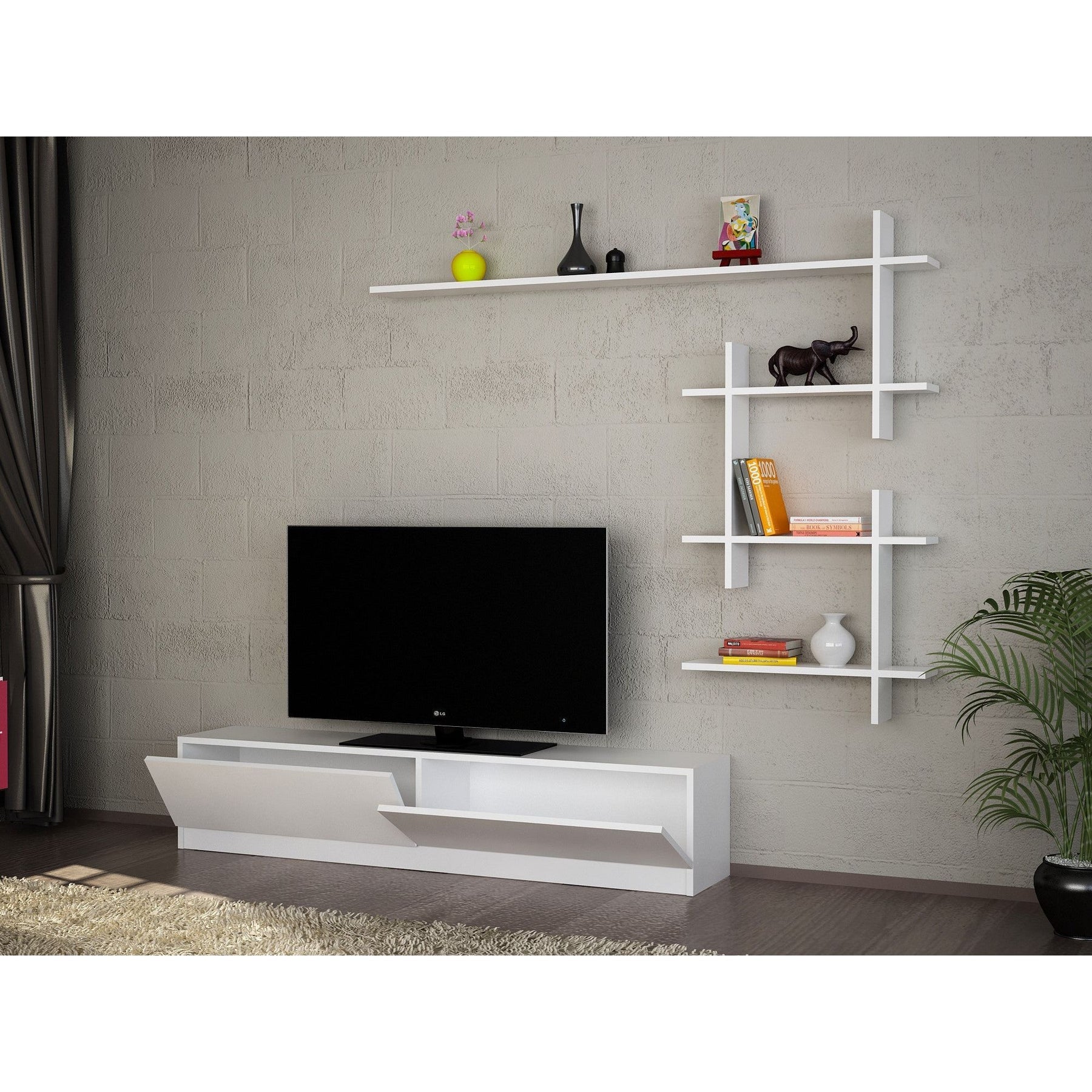 Set Living Ahenk, din PAL, alb, 160x130x31.3 cm