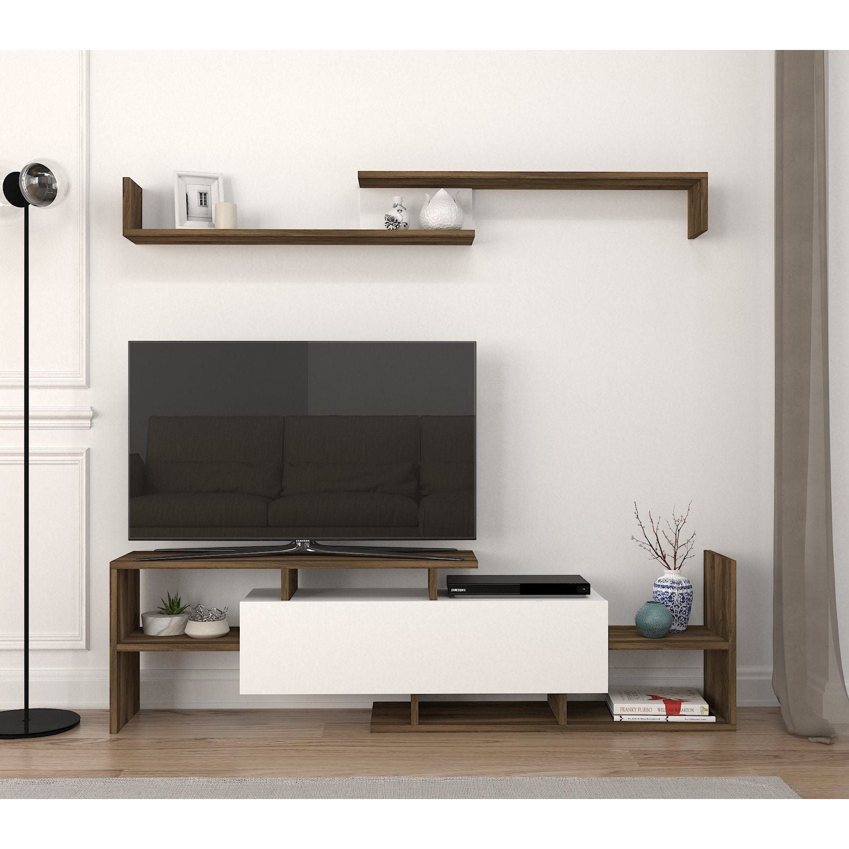 Set living Dream, din PAL melaminat, alb/nuc, 154x25x42 cm
