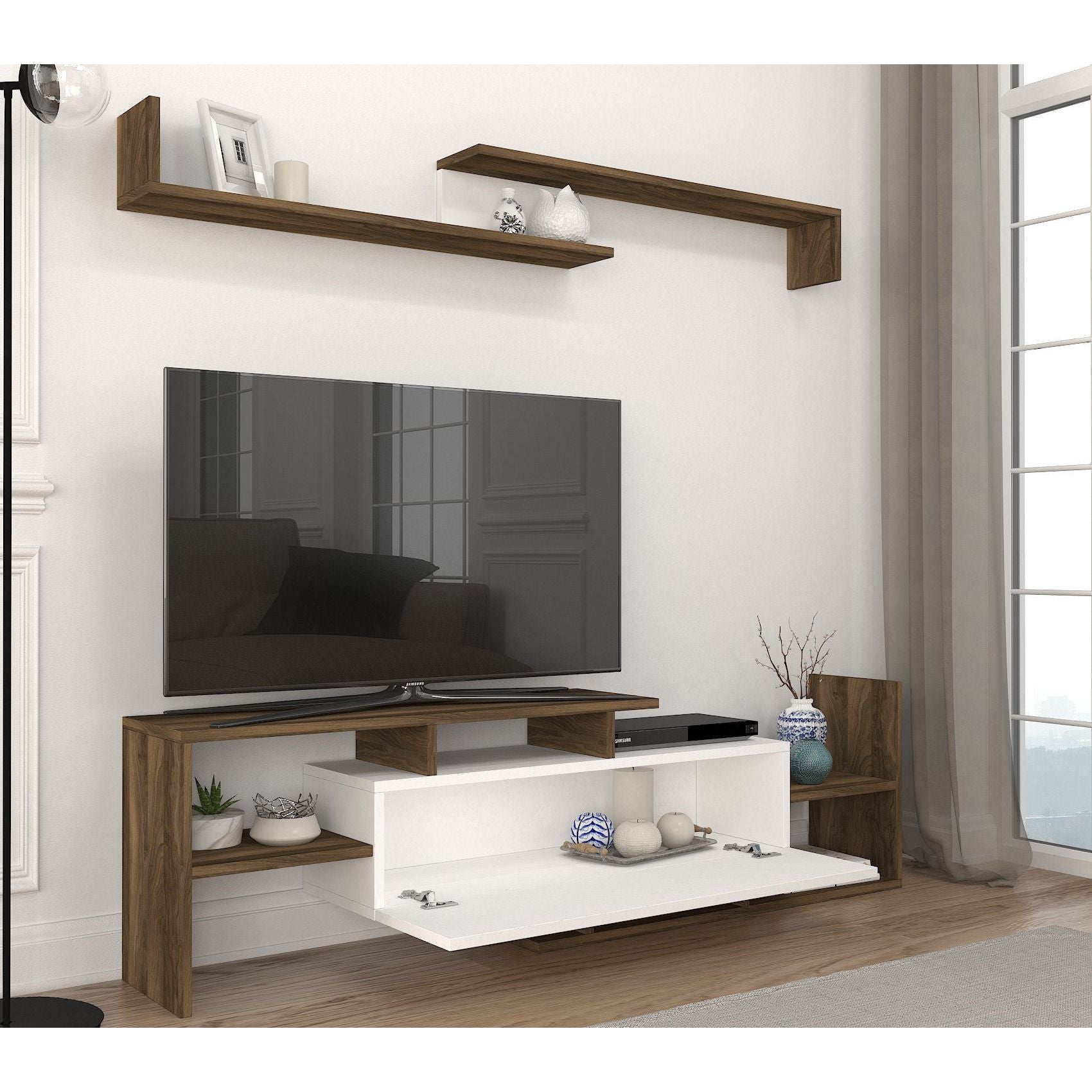 Set living Dream, din PAL melaminat, alb/nuc, 154x25x42 cm