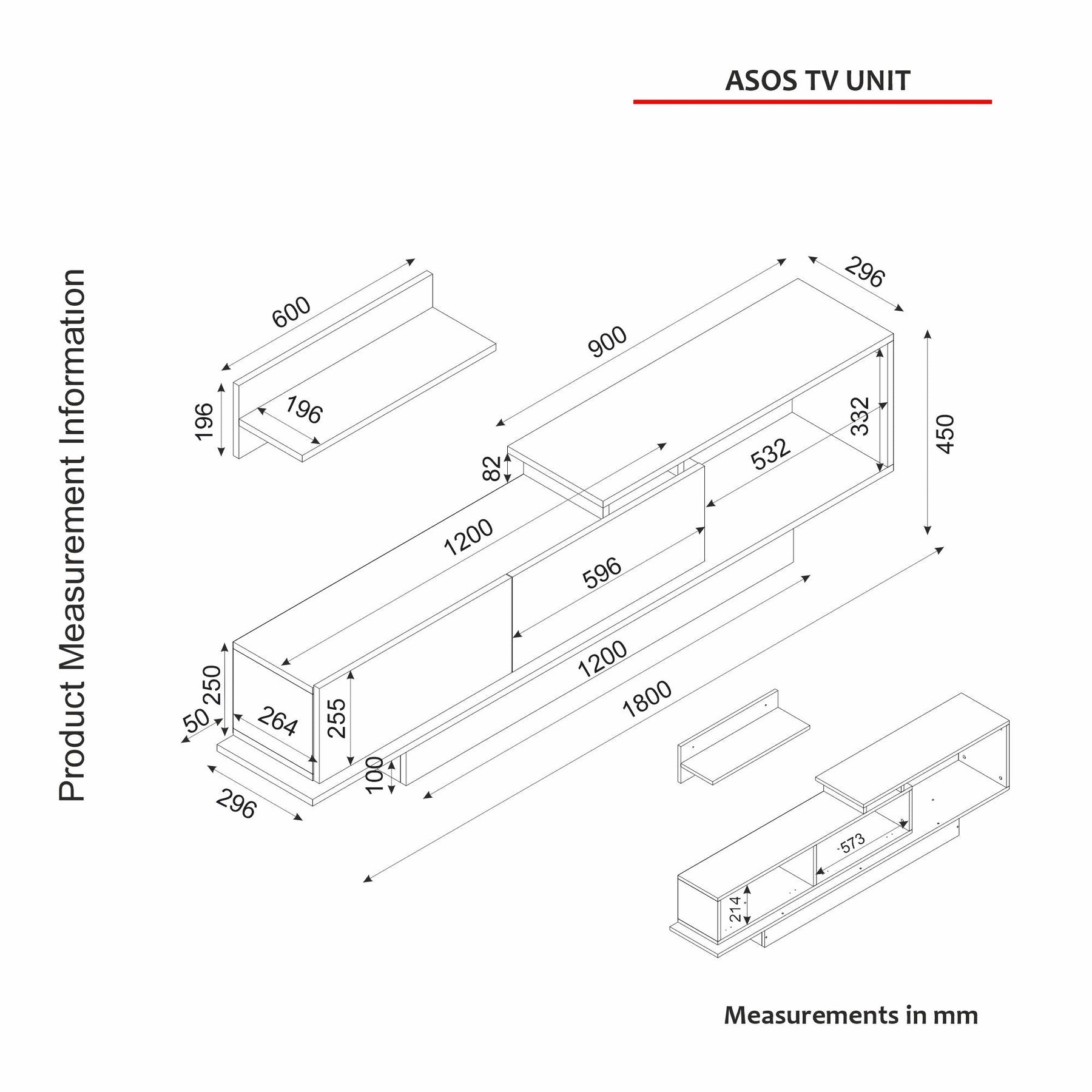 Set living Asos, format din comoda TV si o polita, alb, PAL