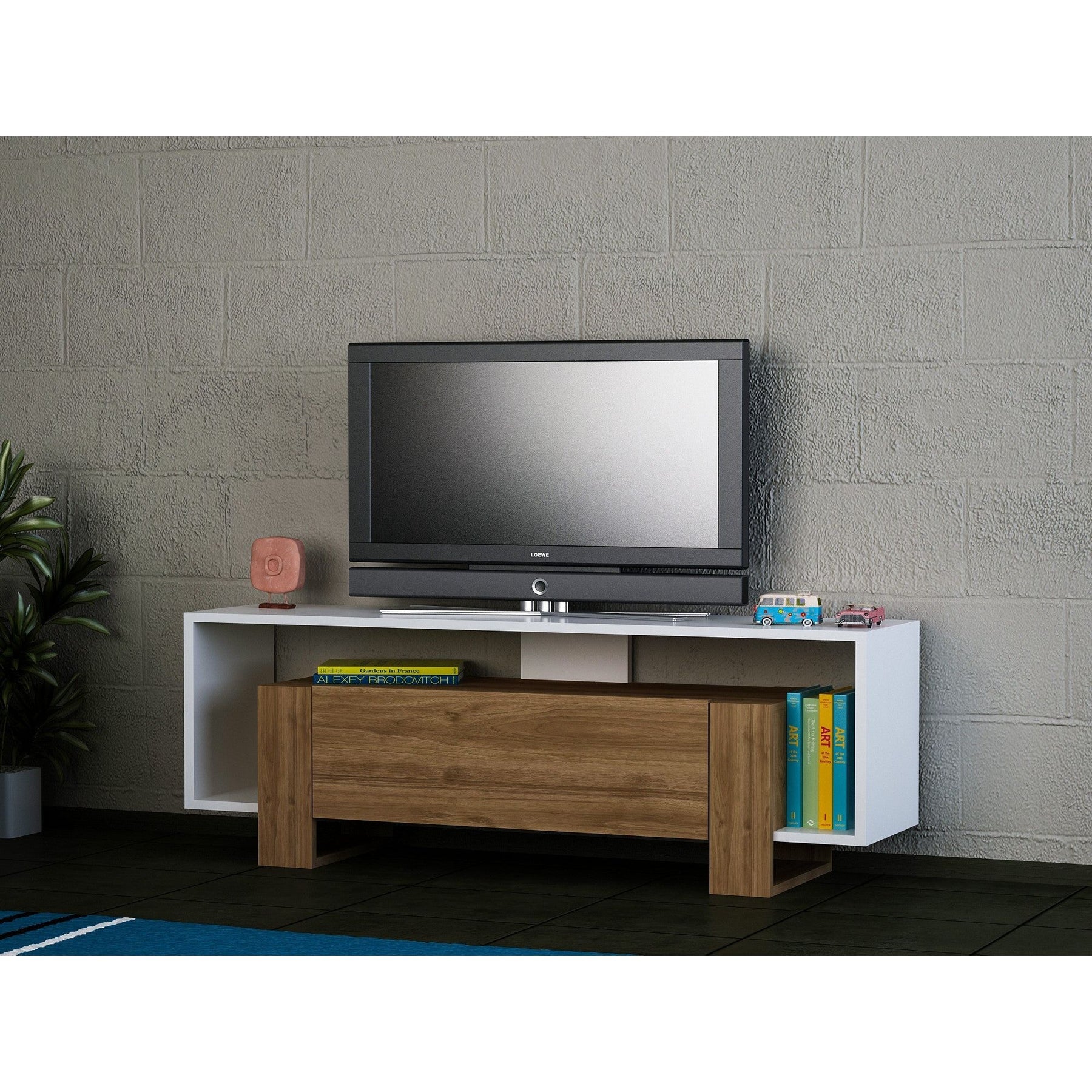 Comoda TV Mery, din PAL melaminat, alb/alun, 120x33x49 cm