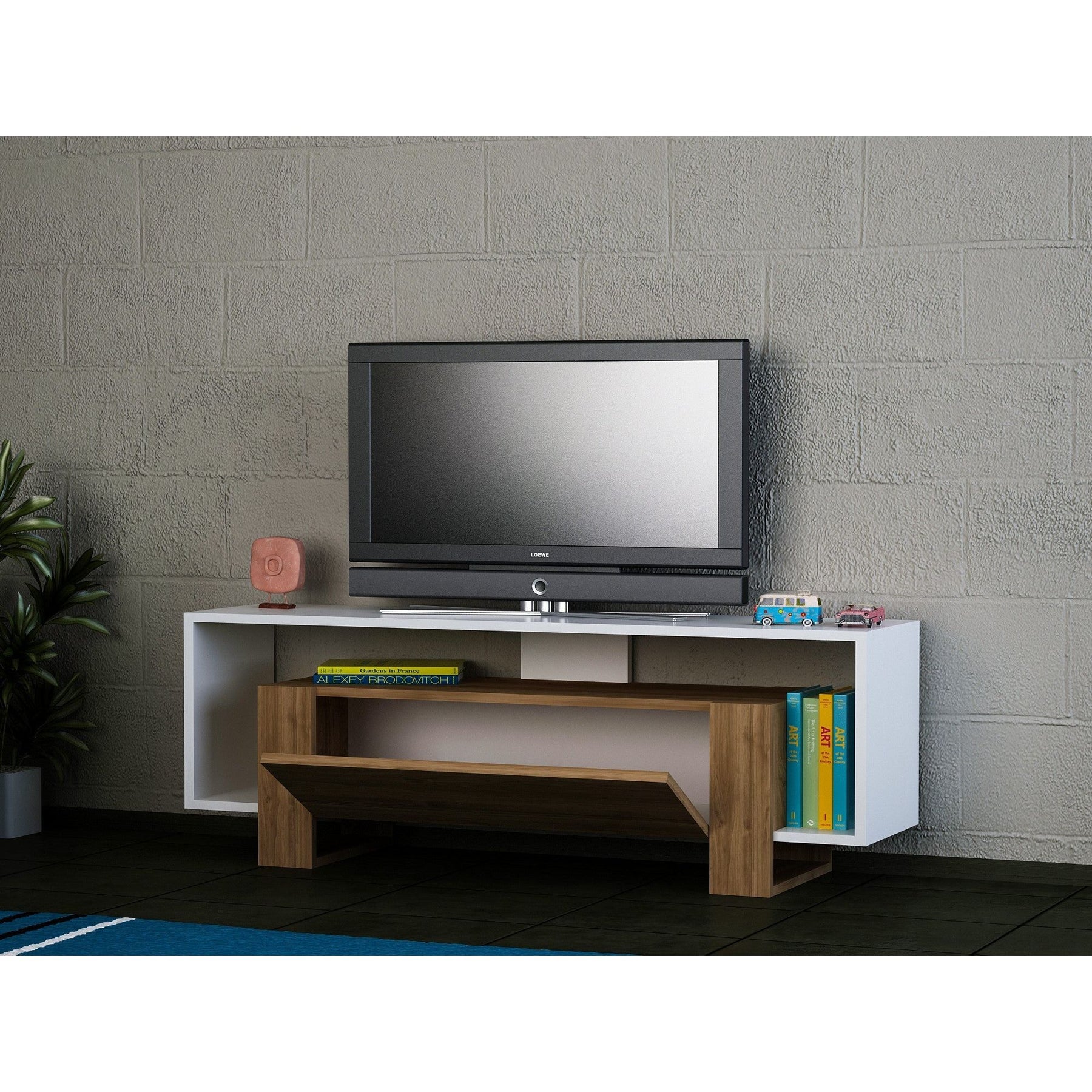 Comoda TV Mery, din PAL melaminat, alb/alun, 120x33x49 cm